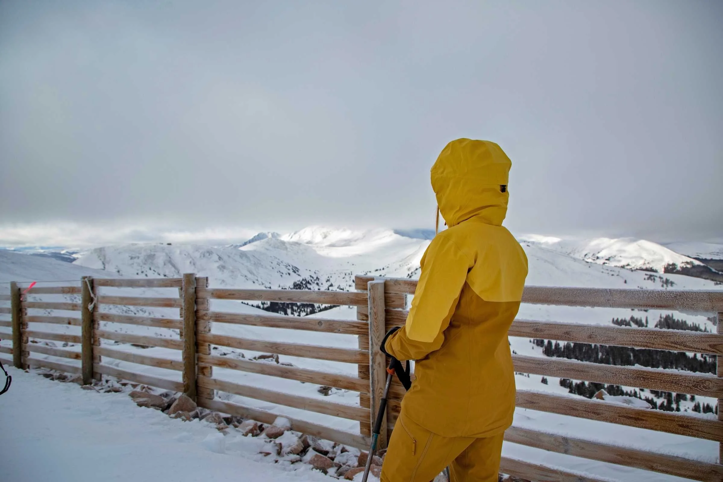   The fit on the Arc’teryx Sentinel ski jacket has been updated to allow for layering. Here the author skis Copper Mountain in Colorado in the Arc’teryx Sentinel jacket.   Photo by Tom Callaghan.  