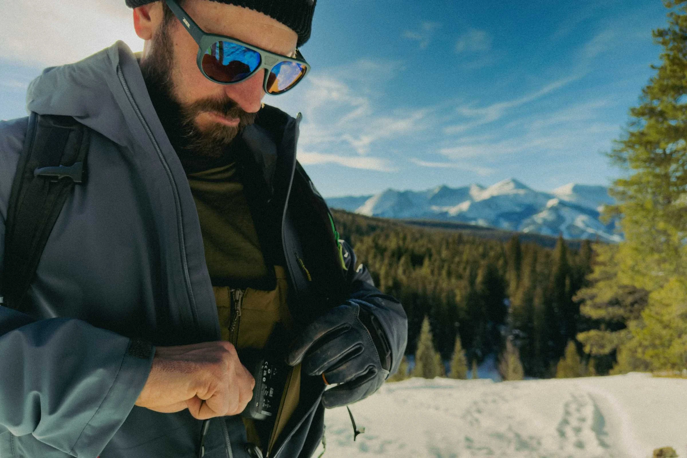   We like the pocket options on the Cloudchaser bibs, but wish there were also a beacon clip in a thigh pocket for more options to manage electronic interference.   Photo credit: Jacob Callaghan  