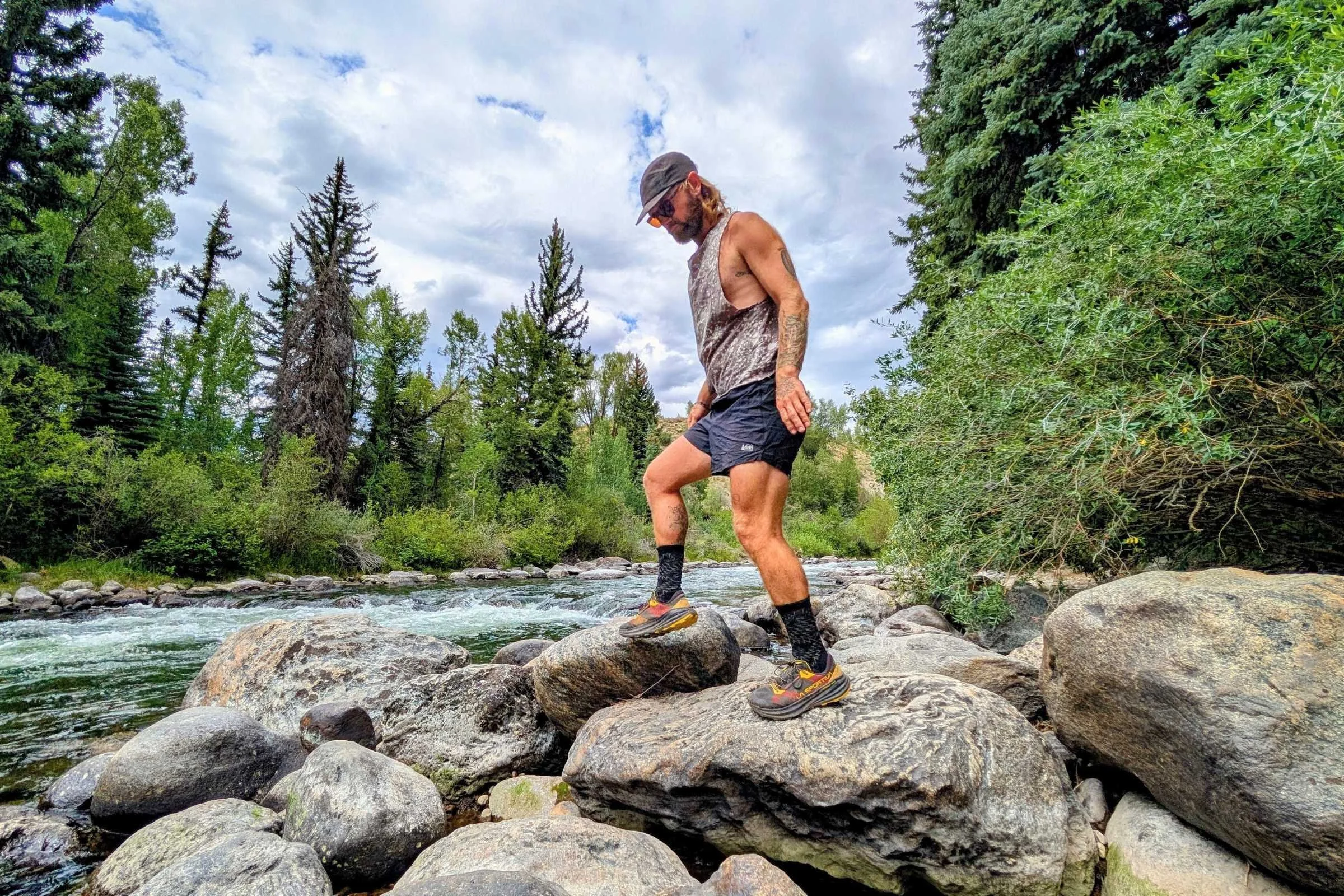  testers running outside in the la sportiva prodigio max trail running shoes 