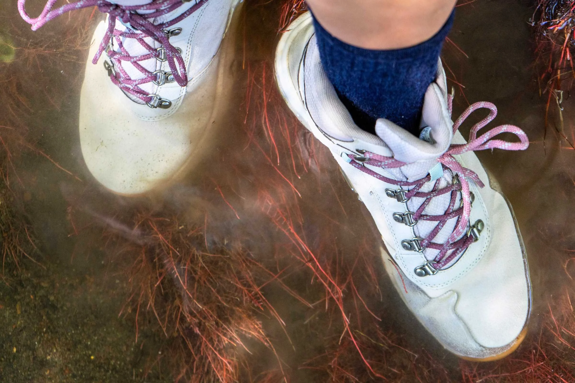   Testing the waterproofness of the Columbia Newton Wander  