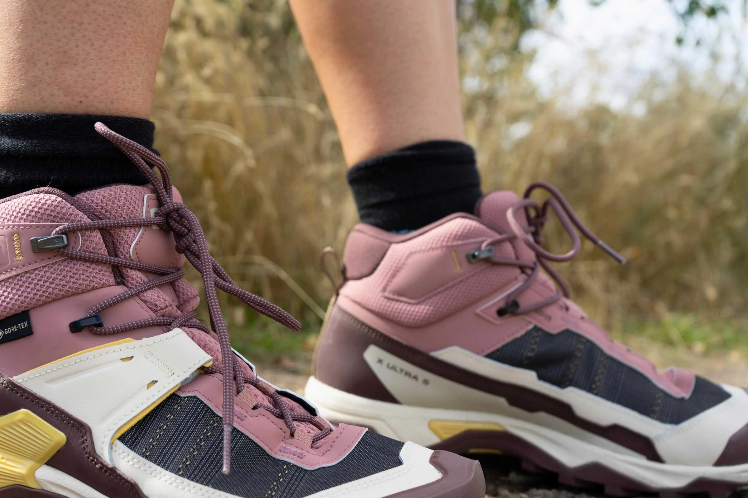   Close up of the laces on the Salomon X Ultra 5 GTX boots  