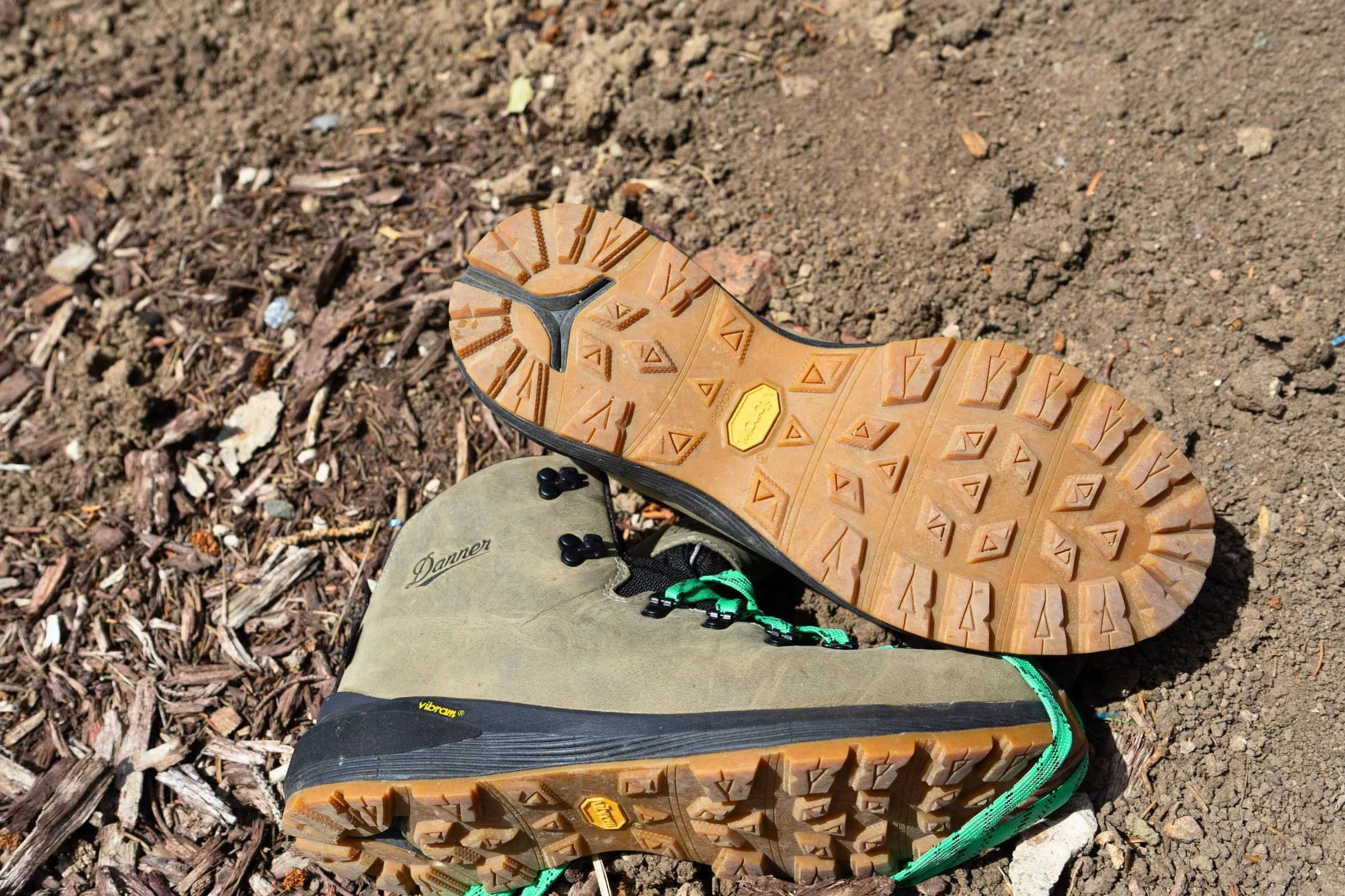   The sole and tread of the Danner Mountain 600 EVO boot with GORE-TEX waterproofing  