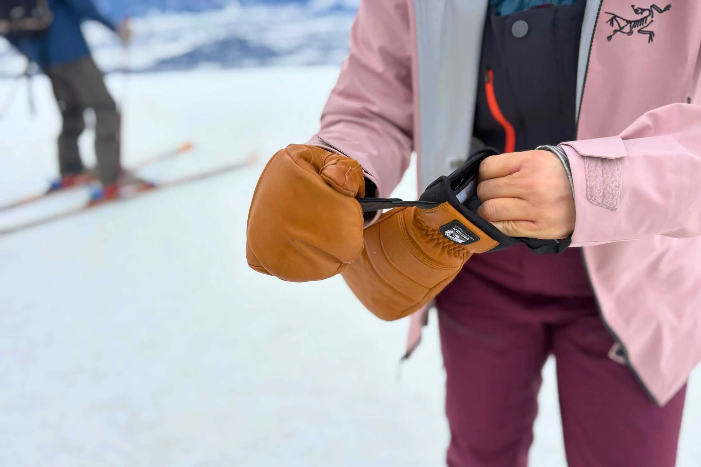   The Hestra Alpine Pro Fall Line Mitts are easy to put on with the velcro cuff.   Photo courtesy&nbsp;Paz Mendelevitch.  