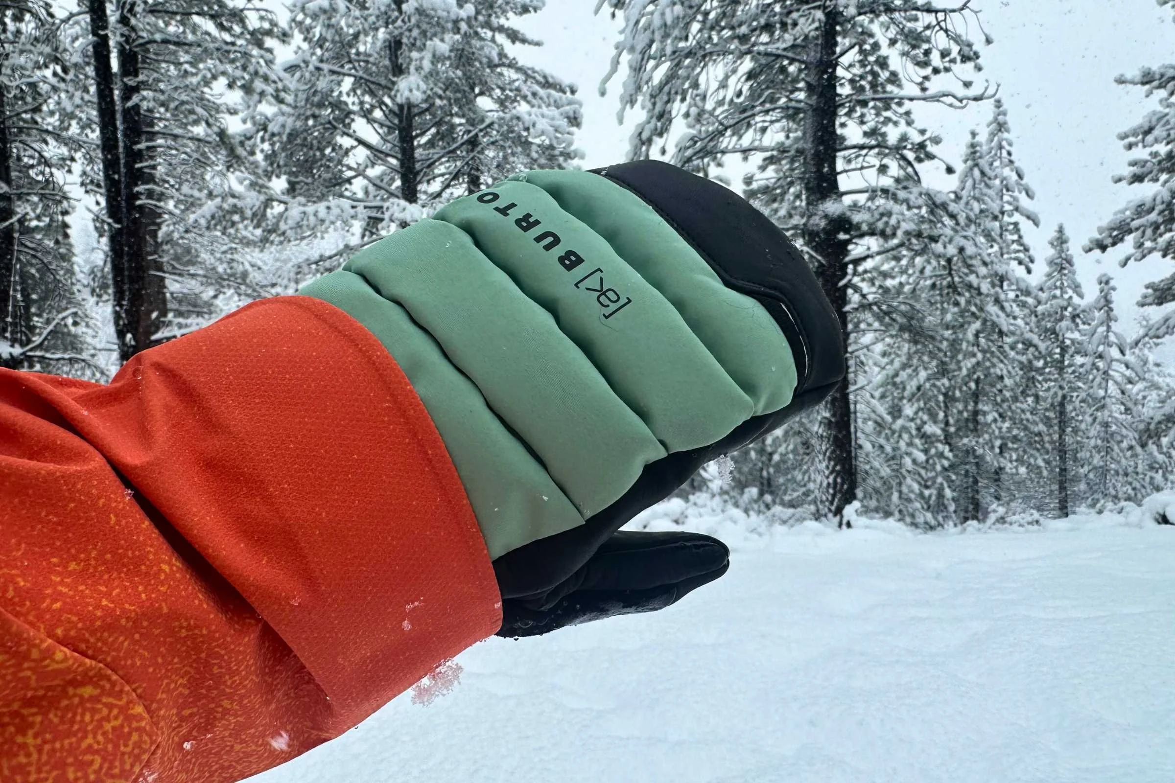   Burton AK Windstopper Oven Mittens on a snowy day.   Photo courtesy Sara Kruglinski.  