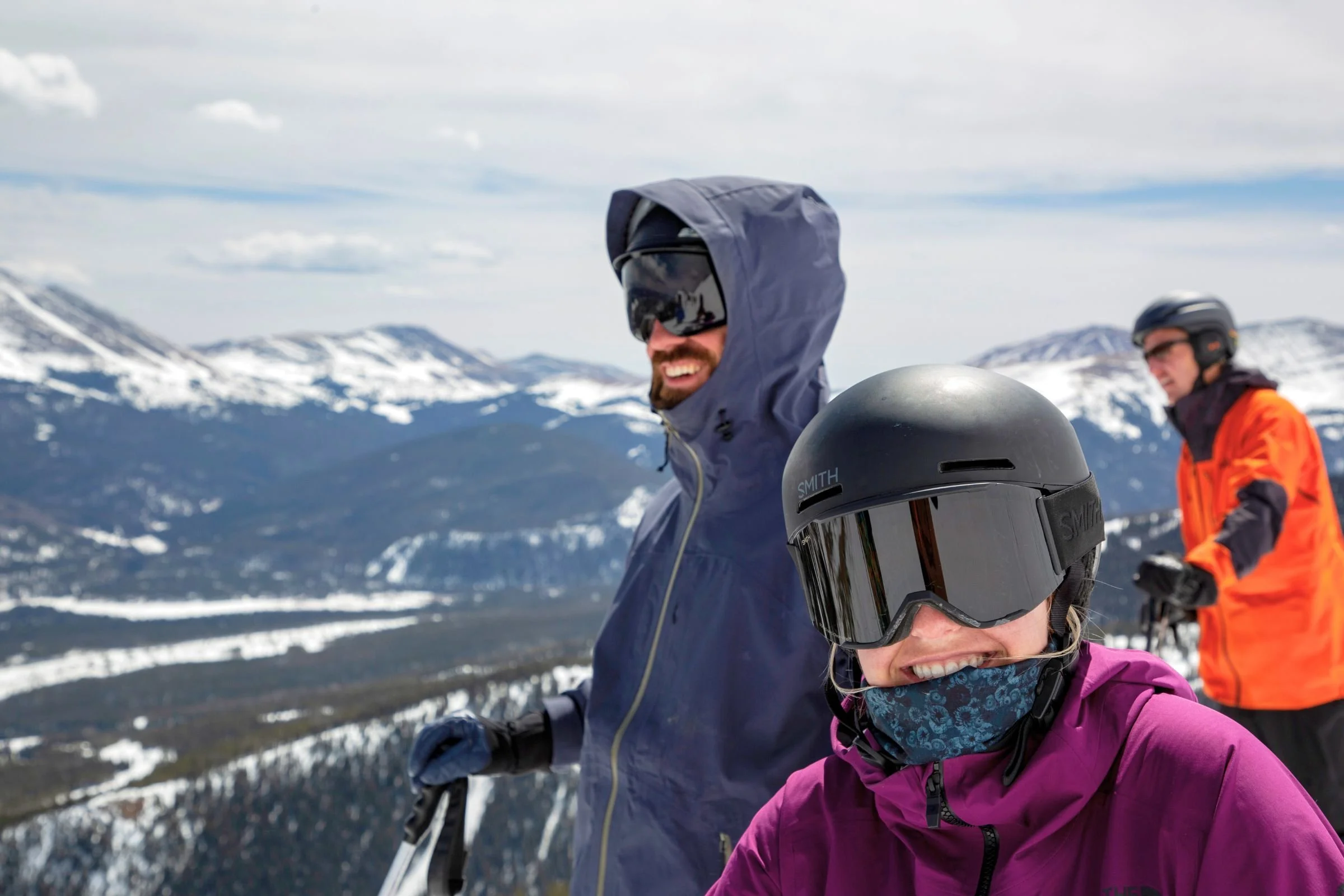   Skiers wearing Smith Squad MAG goggles on mountain  