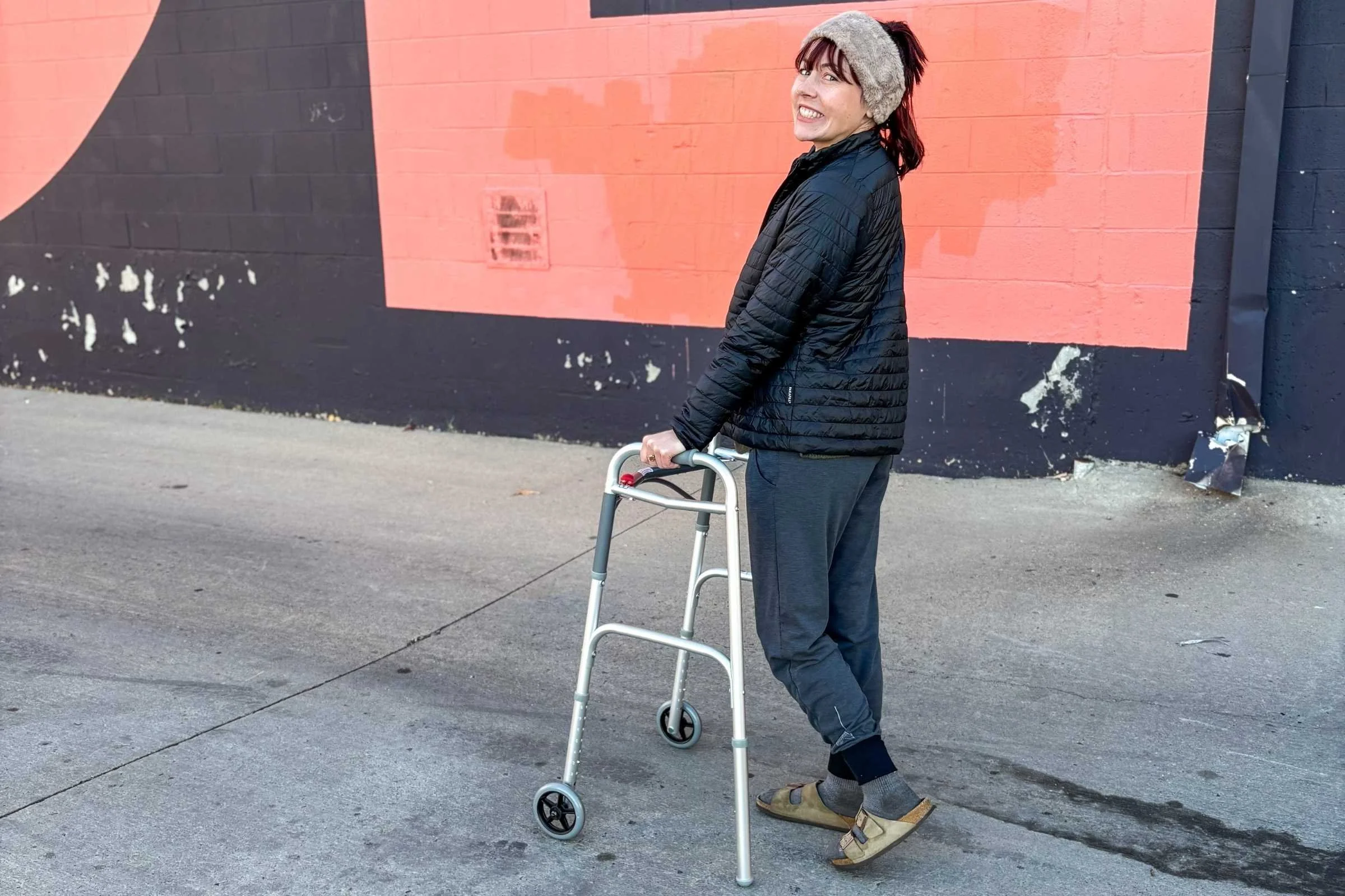   The   Birkenstock Arizona Soft Footbed is easy to slip on and offers plenty of comfort and support while walking, making them a great option for injury recovery/prevention. Here the author wears them while recovering from hip replacement surgery.  