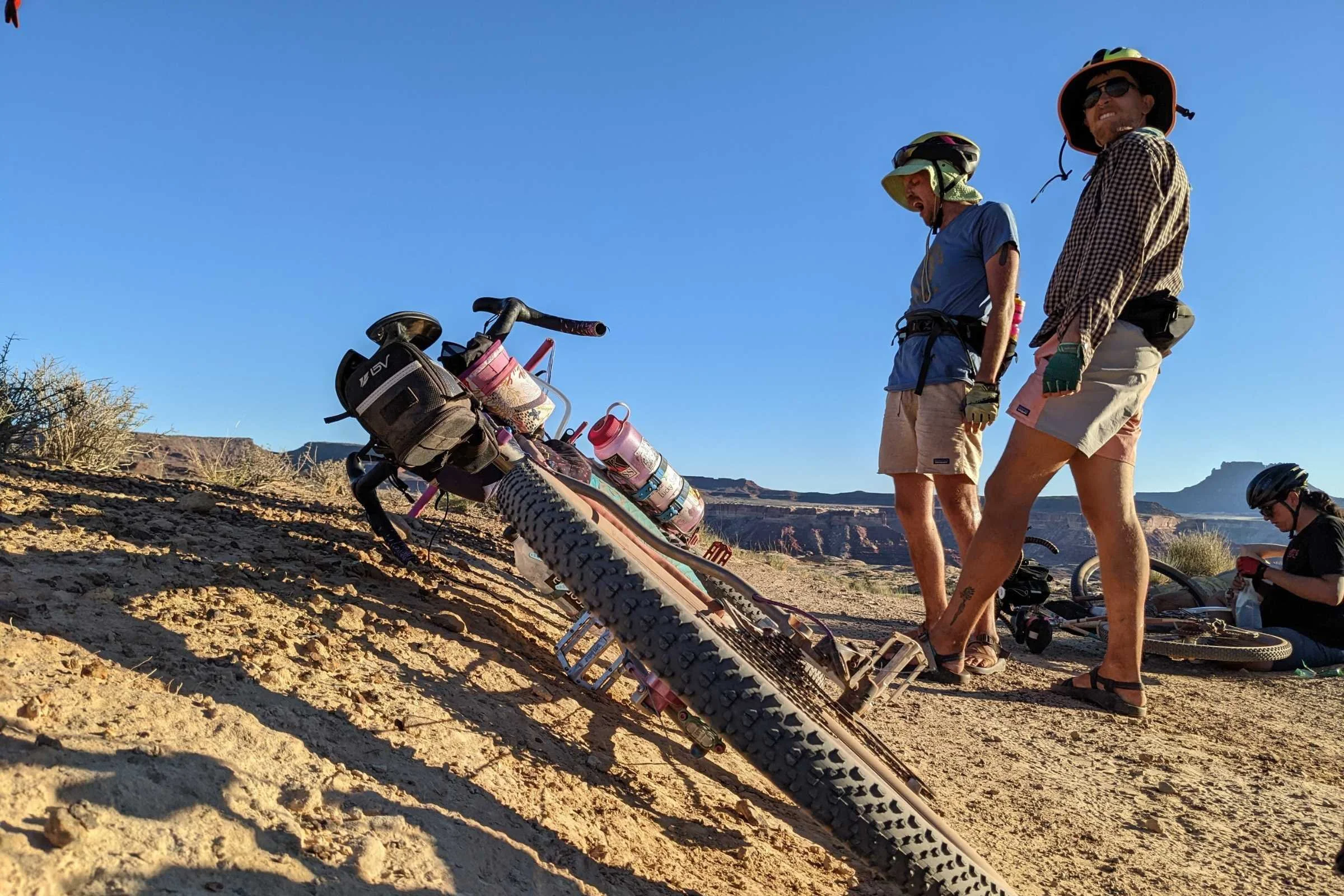   Riding with the BV bike saddle bag on the White Rim Trail in Utah.  