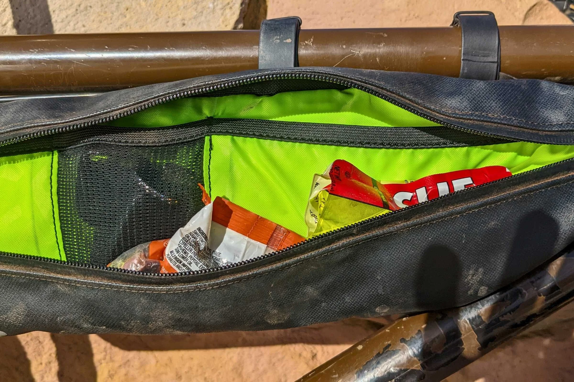   The Bontrager Adventure Boss bike bag has two compartments with the main compartment accessible from the left side.  