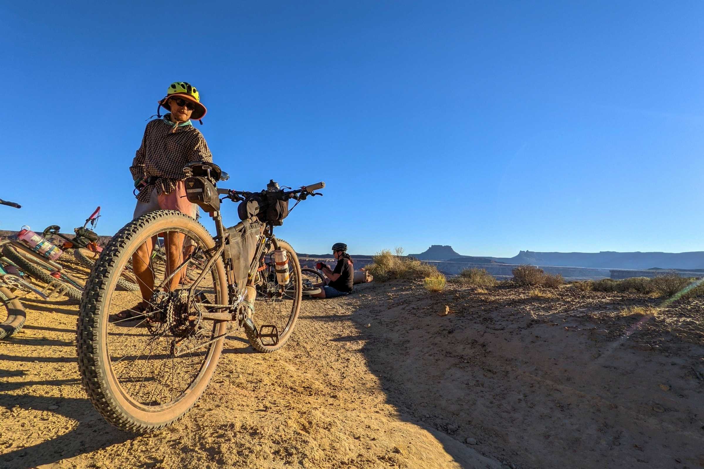   Testing the Trail Mountain bike frame bag out over the 100 miles of desert riding. We could carry three liters of water, a jacket, lunch, dinner, and plenty of snacks inside this bag.  