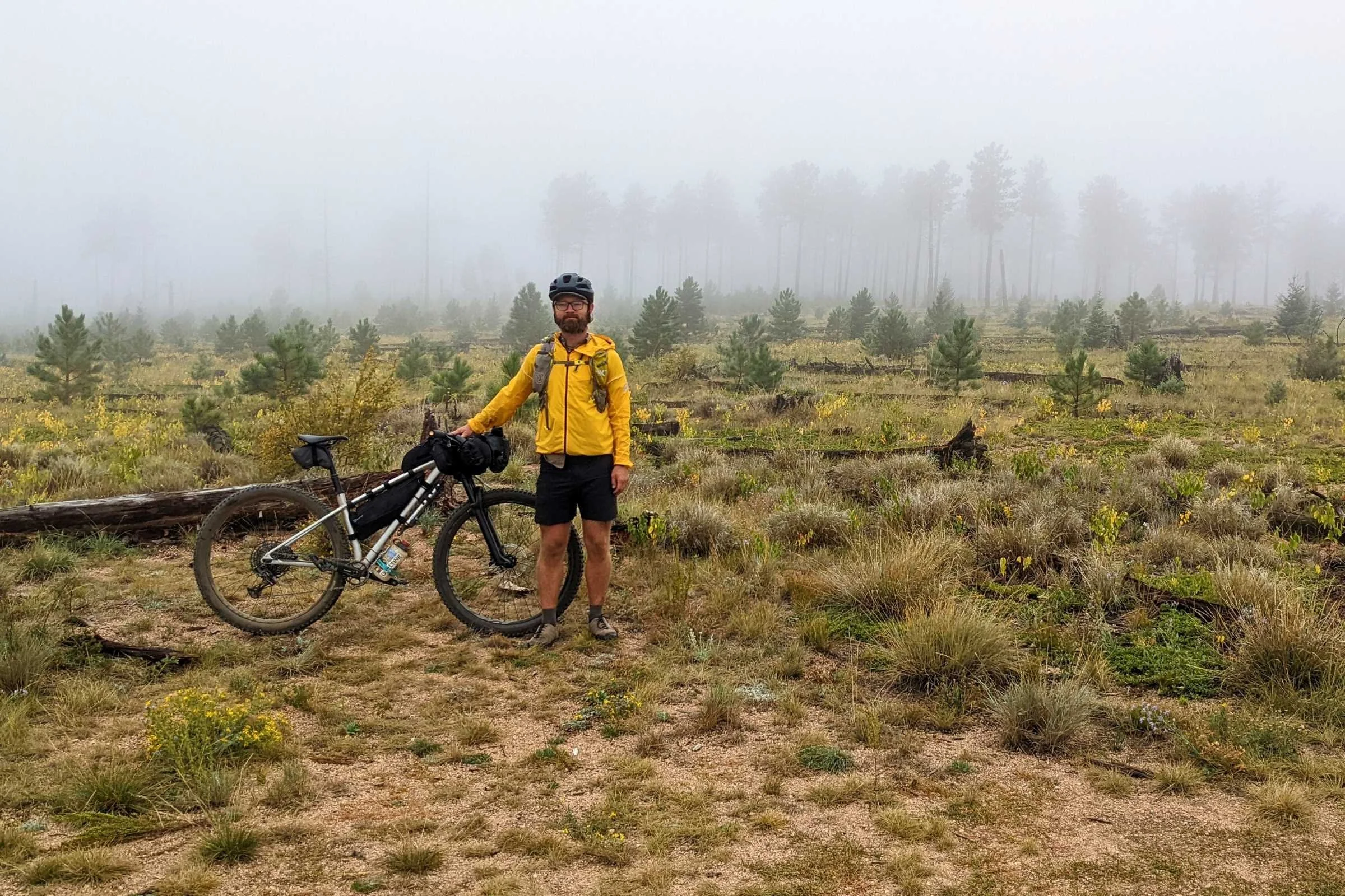   The author testing the Serfas bike frame bag on a bikepacking trip in the Colorado Front Range.  