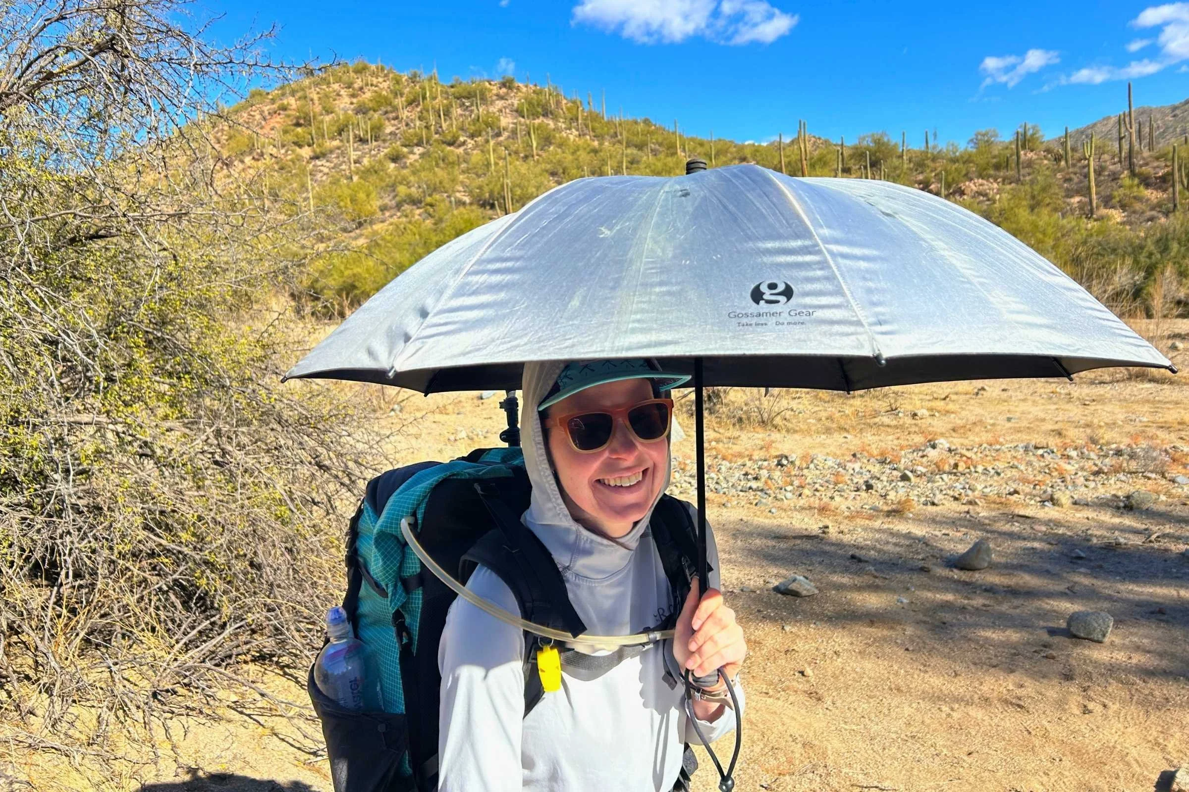   Treeline Review writer Tiffany Searsdodd found the Lightrek hiking umbrella is a popular hiking umbrella for desert backpacking trips.  