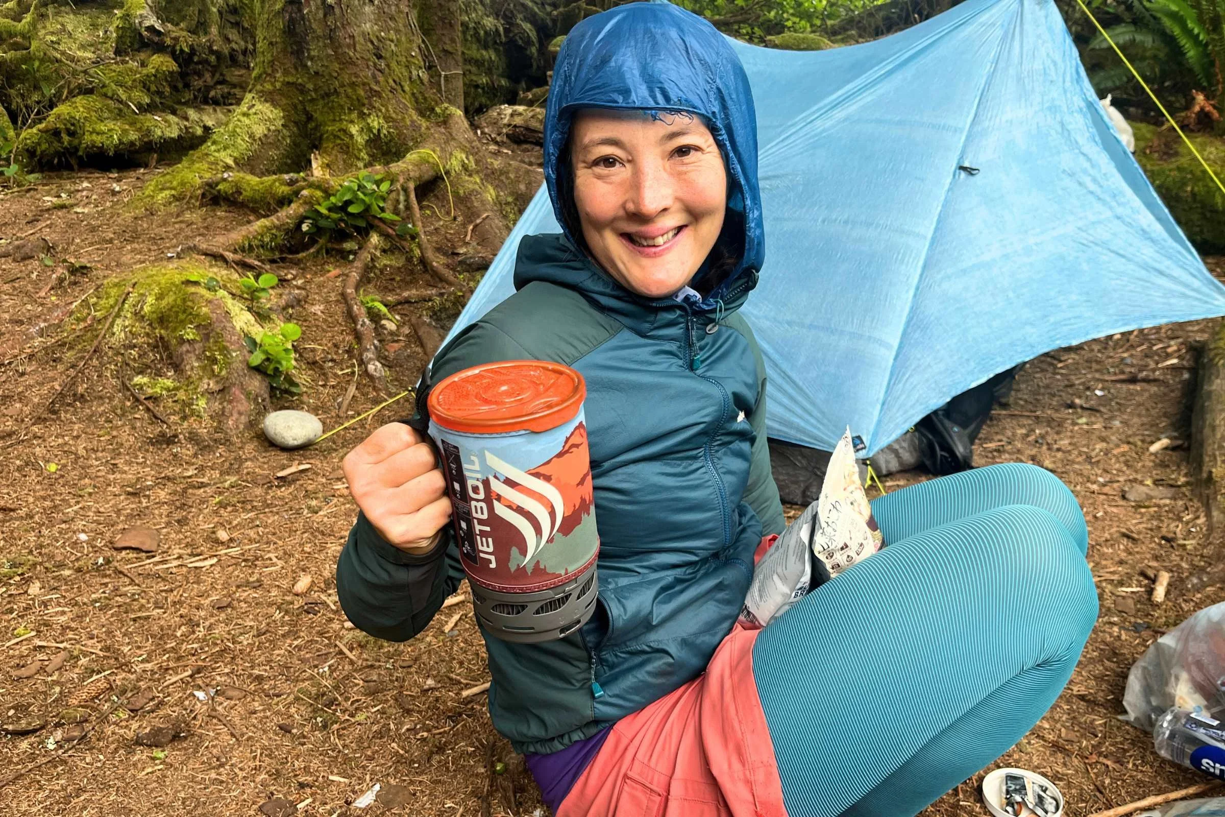   Backpacker using the Jetboil Flash at a camp   
