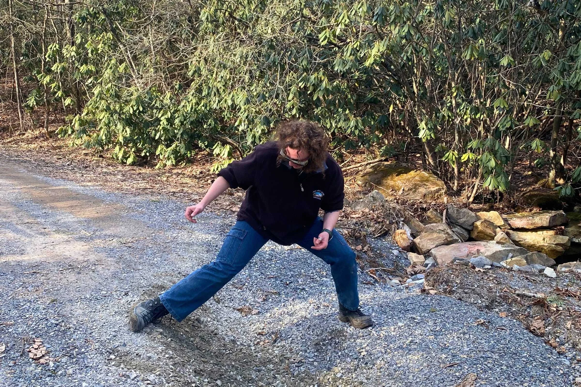   Testing the Lowa Renegade hiking boots on loose gravel  