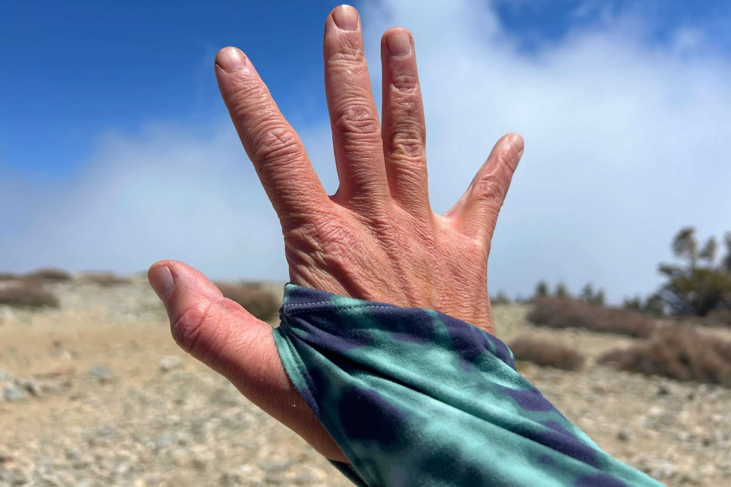   Close-up of thumbhole sleeve on Mountain Hardwear Crater Lake Hoody  