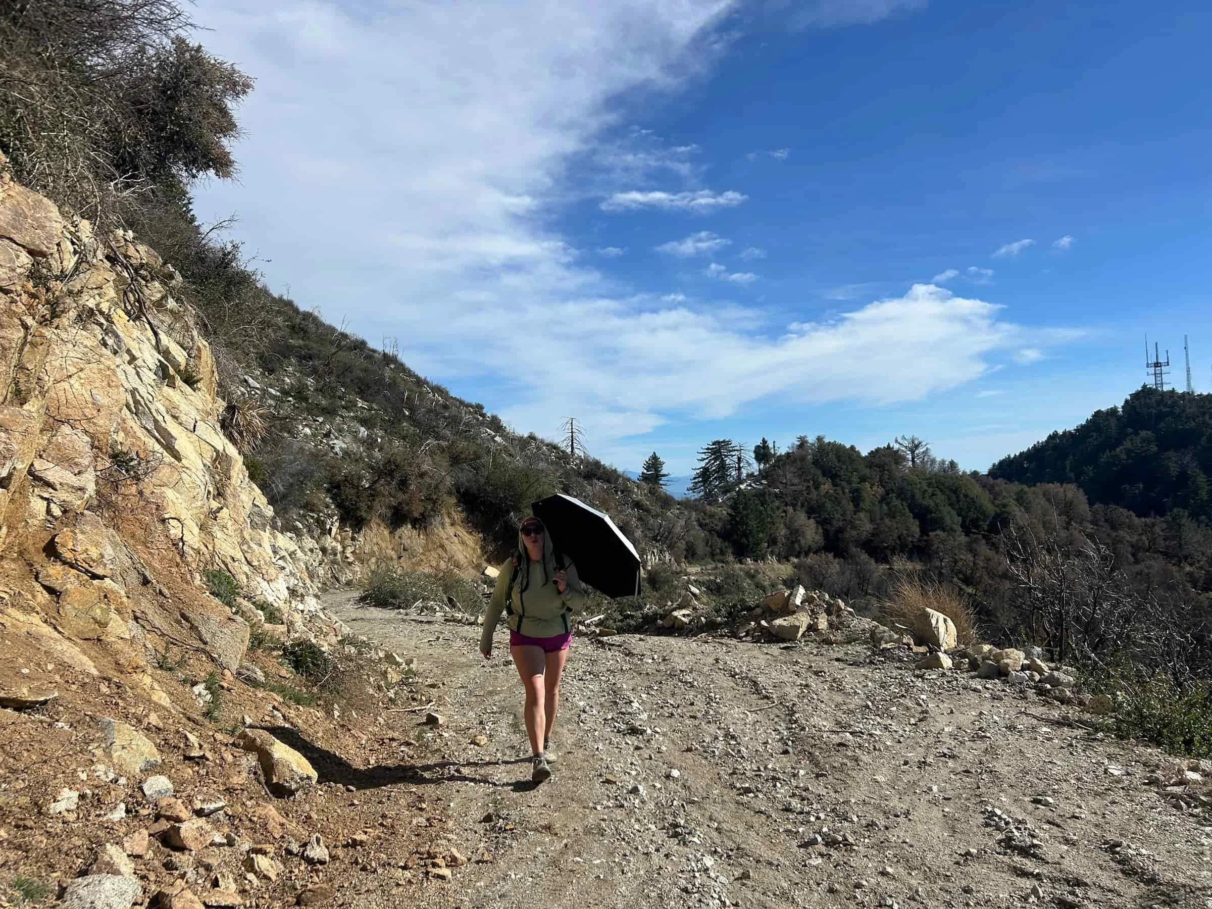   The REI Sahara sun hoodie provides protection on a hike in Mt. Wilson after the Eaton Fire burned most of the forested tree cover.  