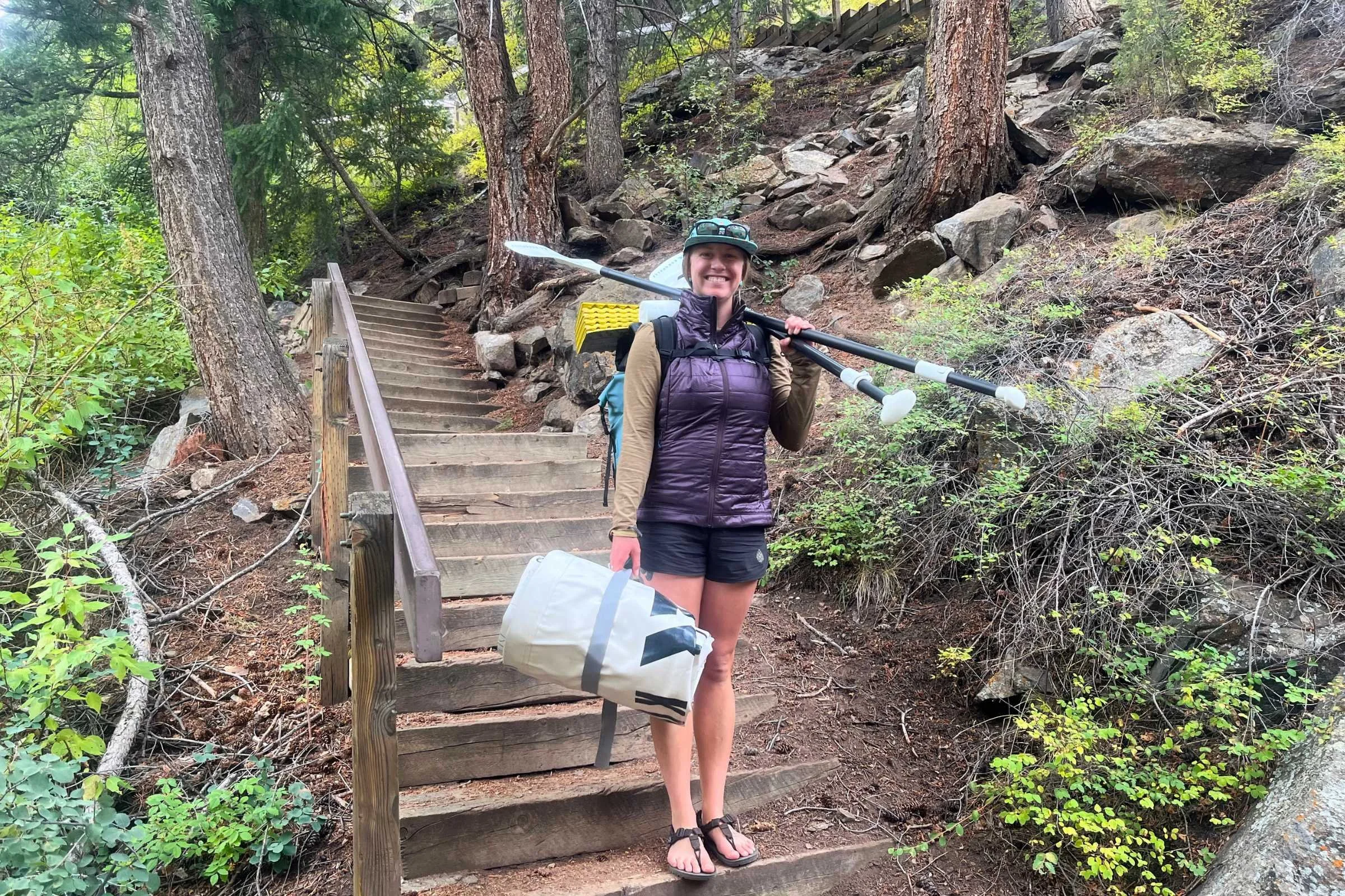   The author preparing for a multi-day paddling trip on the Gunnison River in the Bedrock Cairn sandals.   Photo by Jon Stockwell.  