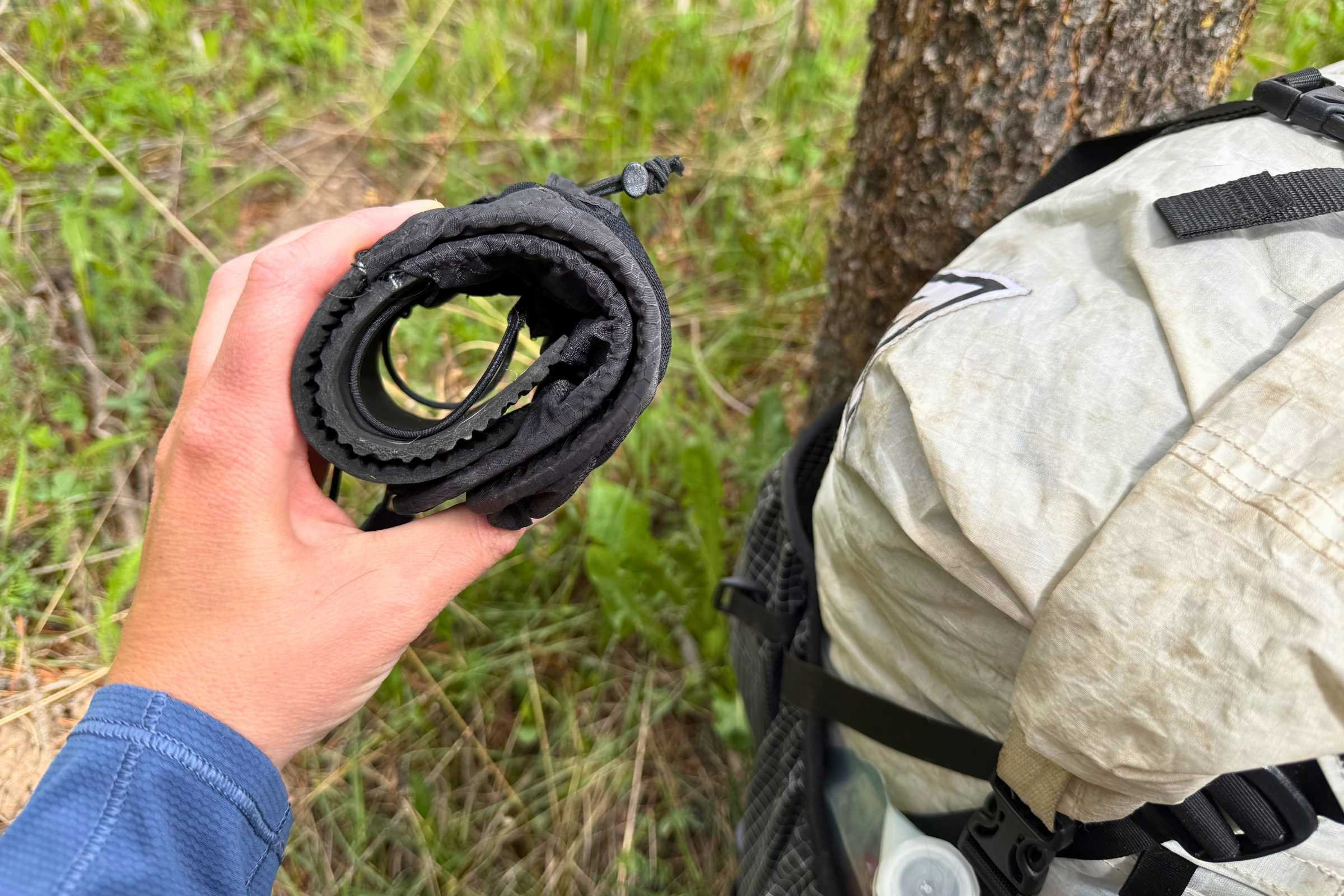   The Zpacks Ultralight Camp Shoes can be stored flat, or rolled up to fit in various pack pockets.   Photo by Stasia Stockwell.  