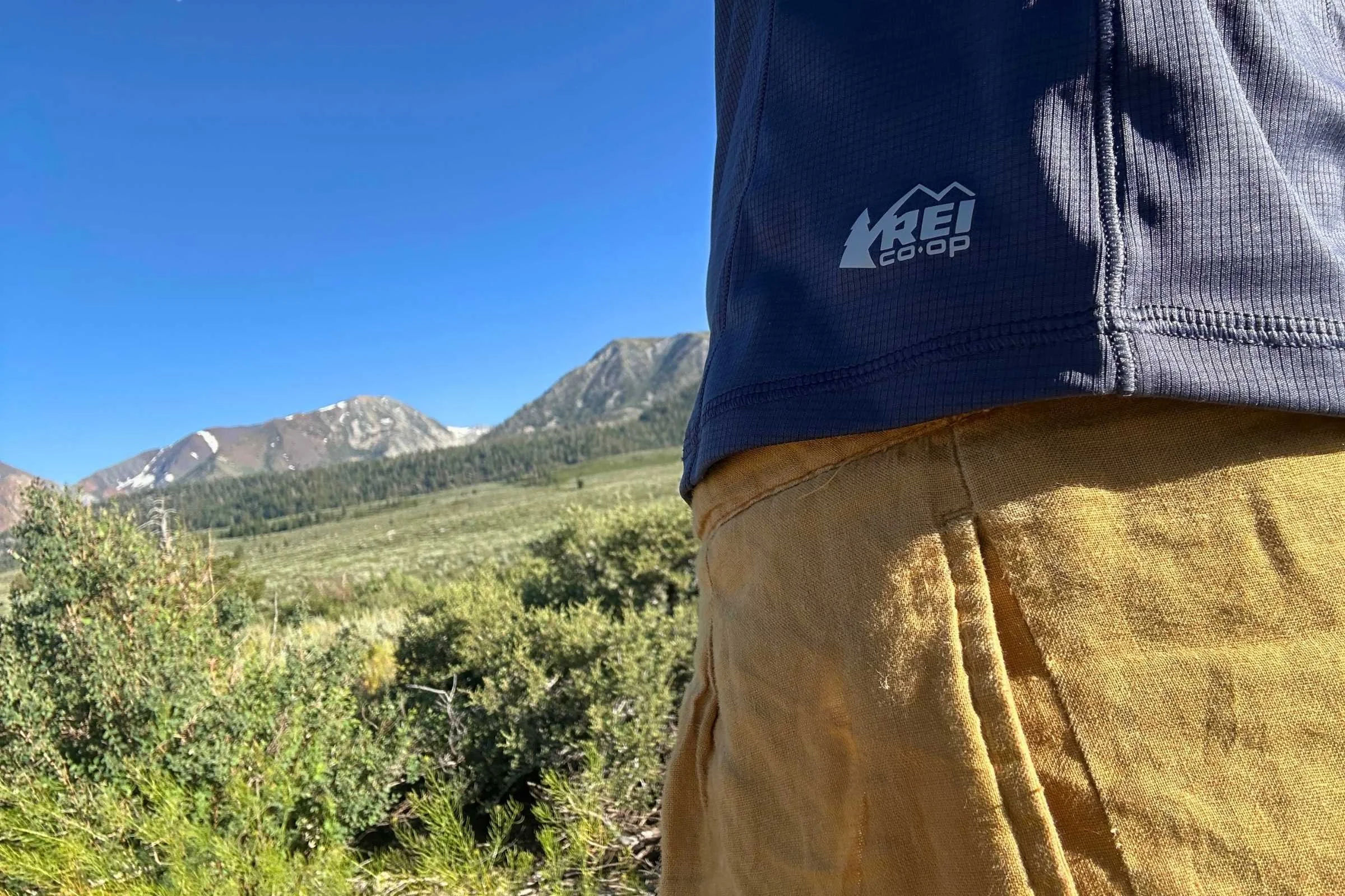   Side-view showing the length of the REI Flash hoodie.  