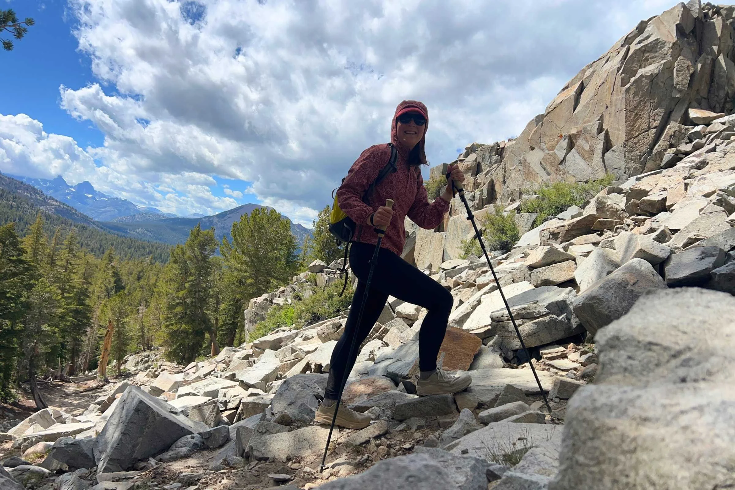   Hiker on a rocku mountain climb using the Gossamer Gear FT3 trekking poles  