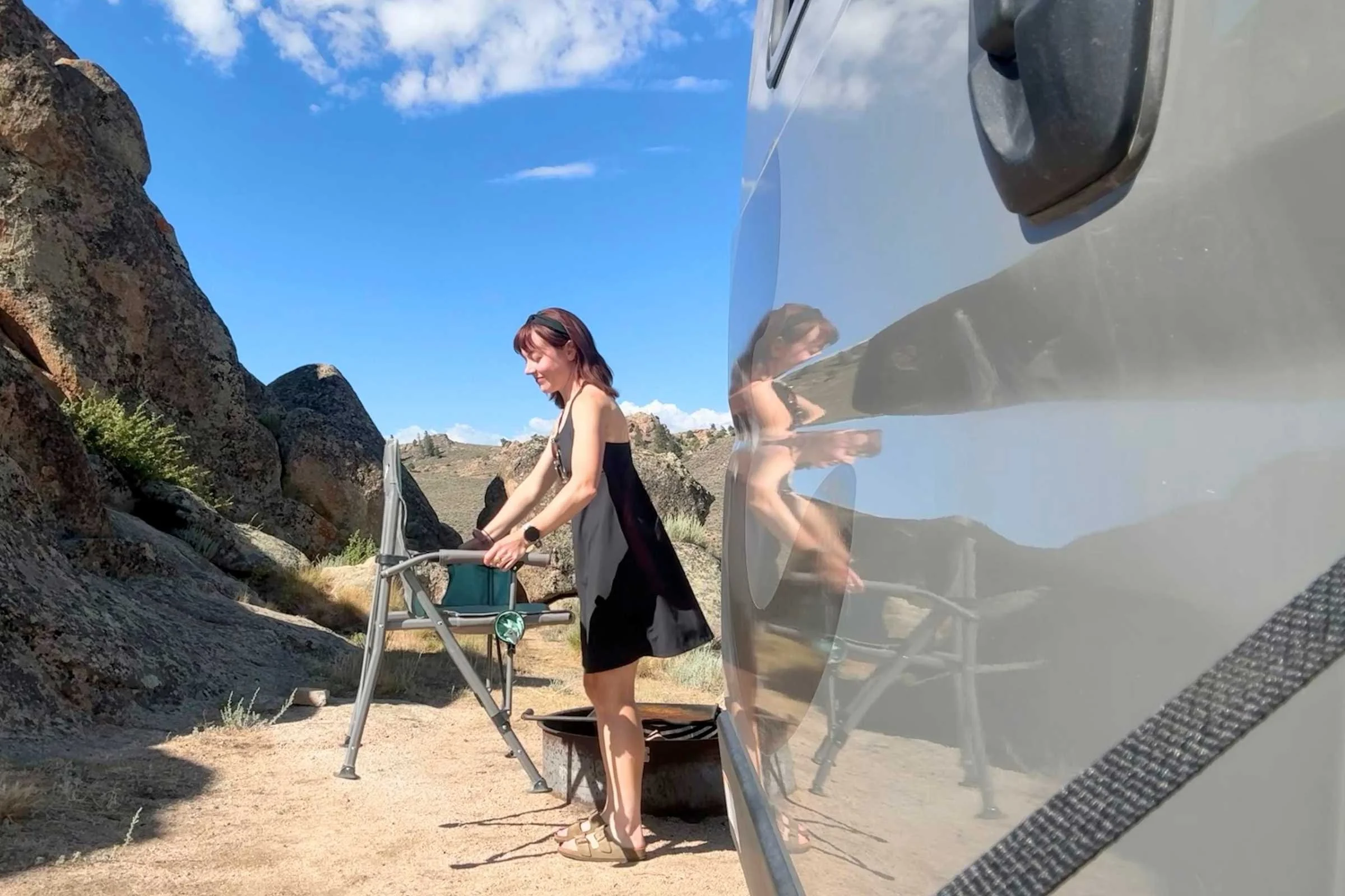   Setting up camp in the Robbins Spotless Evolution Tank Dress  