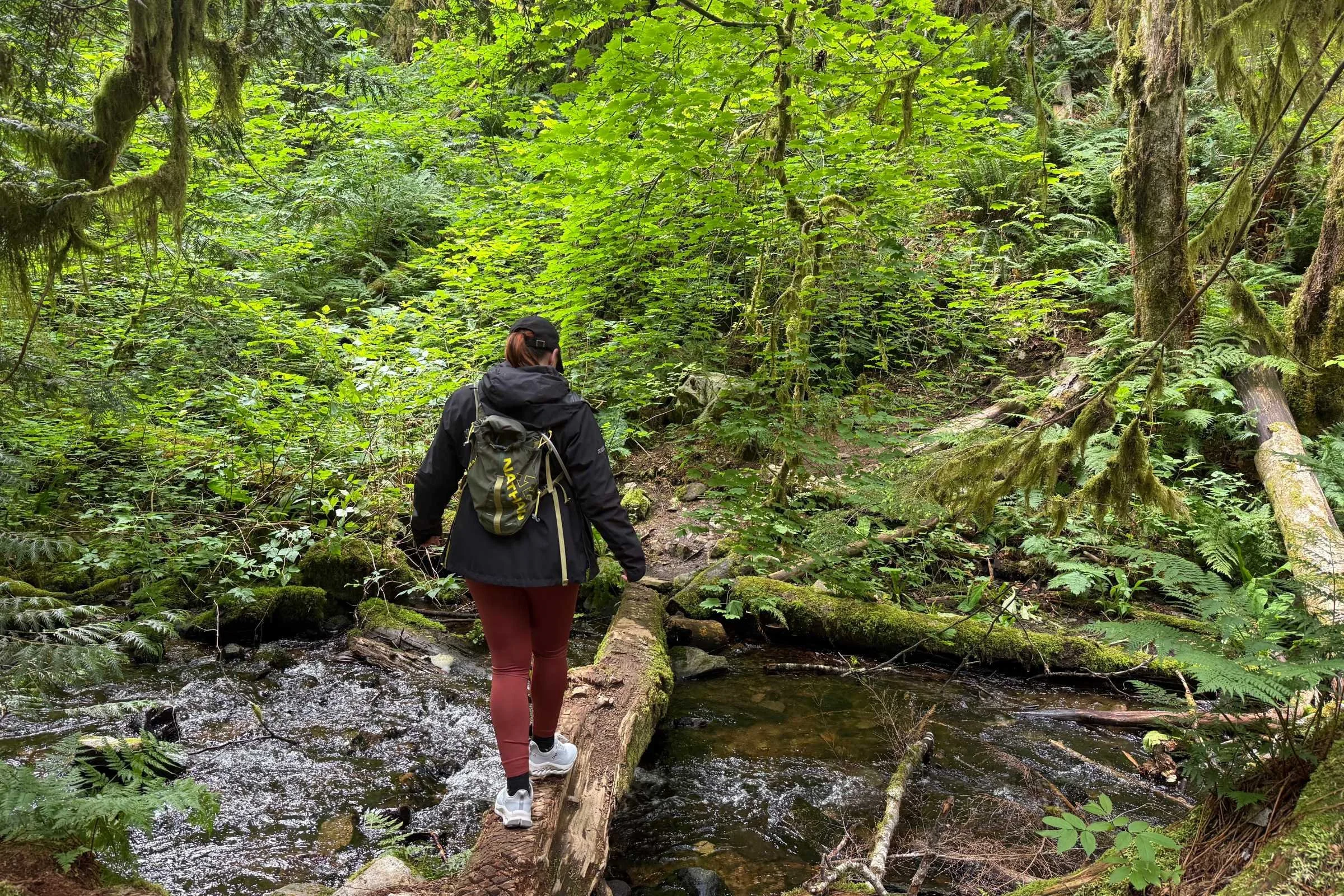   Testing grip on wet wood and creek crossings.  