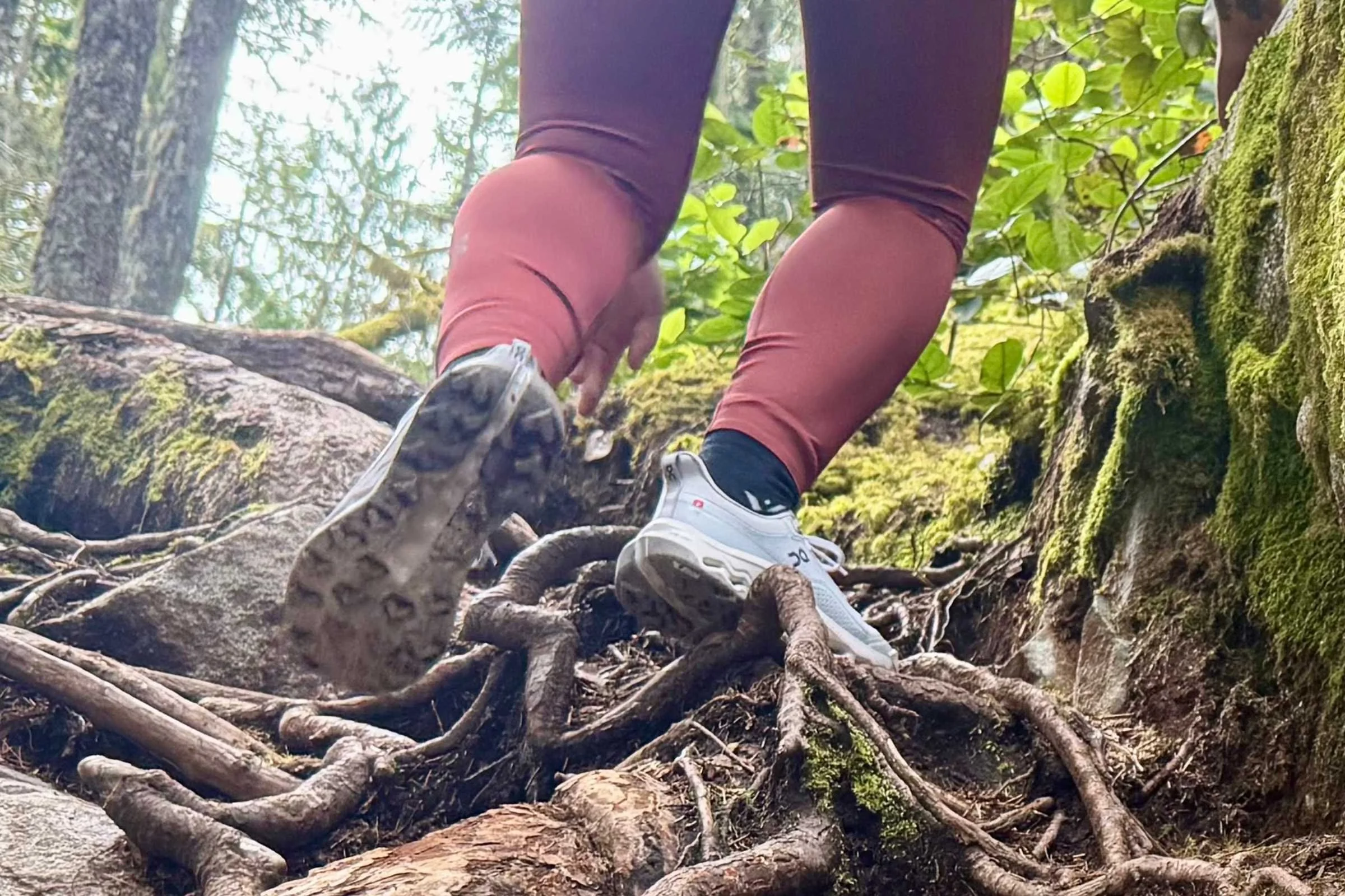   Missiongrip traction handled most moderate trails well, seen here on a steep, rooty climb.  