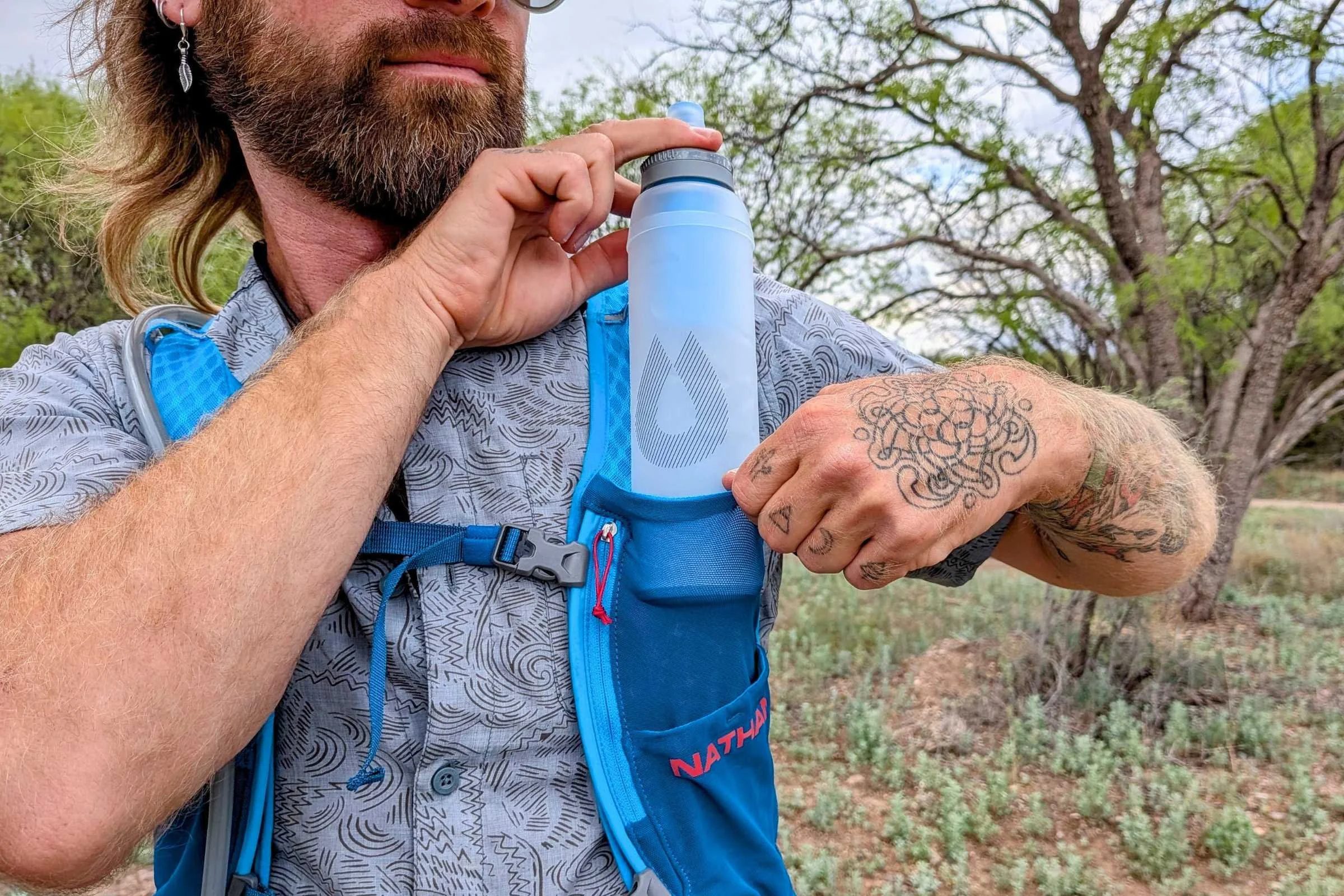   The HydraPak UltraFlask+ fits easily into a running vest for accessible hydration on the go.  