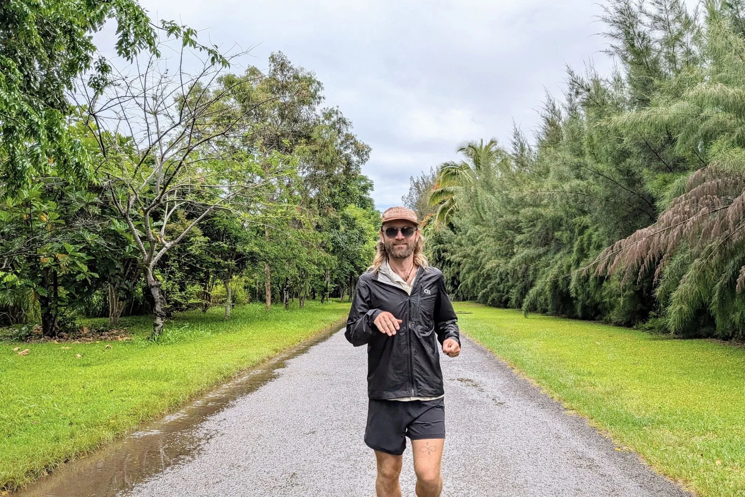   Testing the Tracksmith Twilight shorts on a rainy road run in Hawaii  