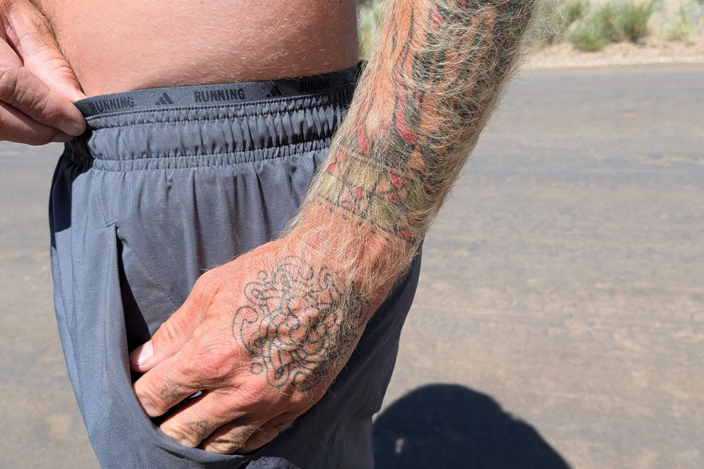   A closeup of the side pockets of the Adidas ADI365 shorts  