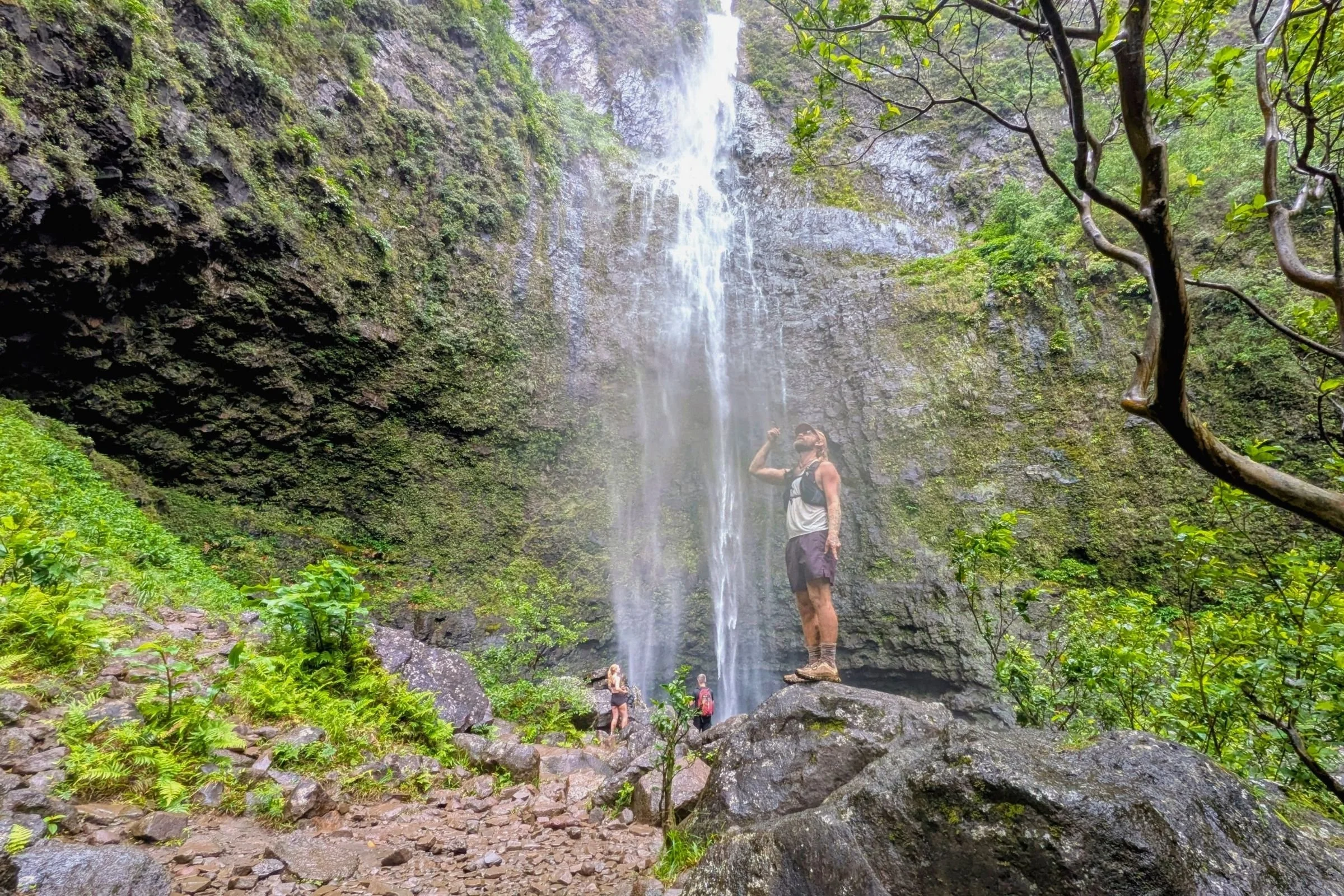   The Brooks Dash shorts on a rainy run to a waterfall in Hawaii  