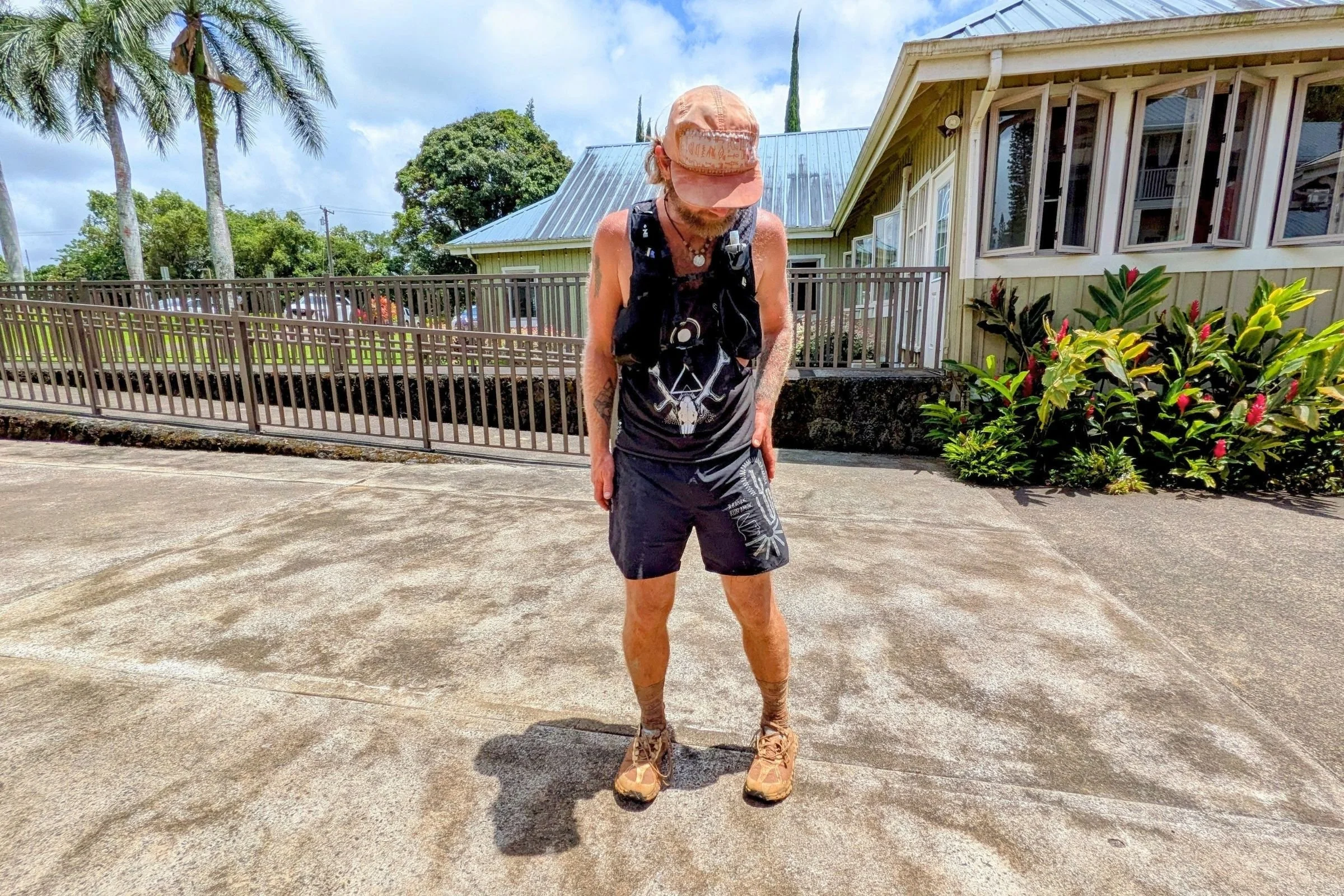   Testing the Roark Alta shorts on a road run in Hawaii  