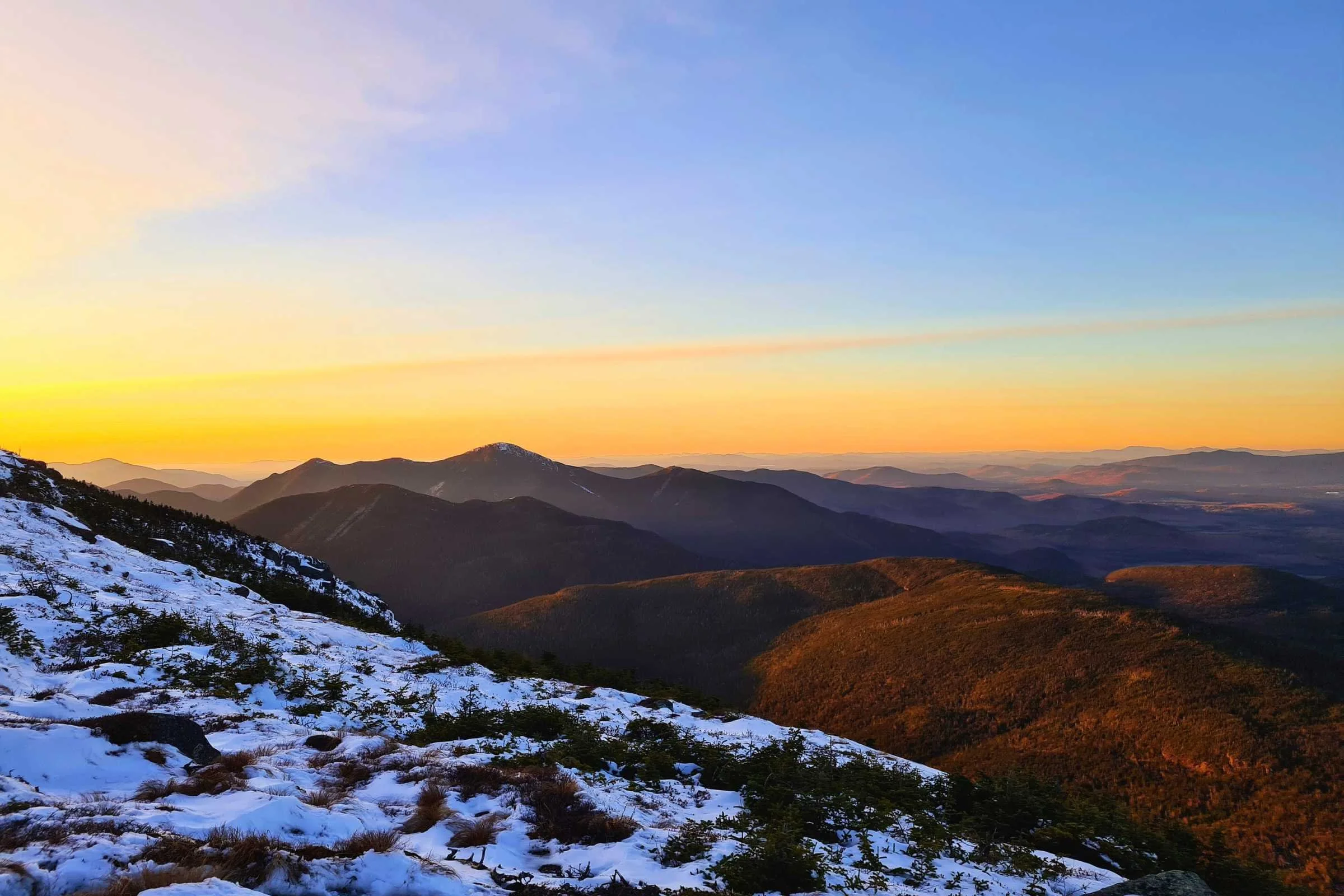   A gorgeous view of Colden, Wright, Algonquin, and Iroquois Peaks at sunset.   Photo by Aubri Drake.  