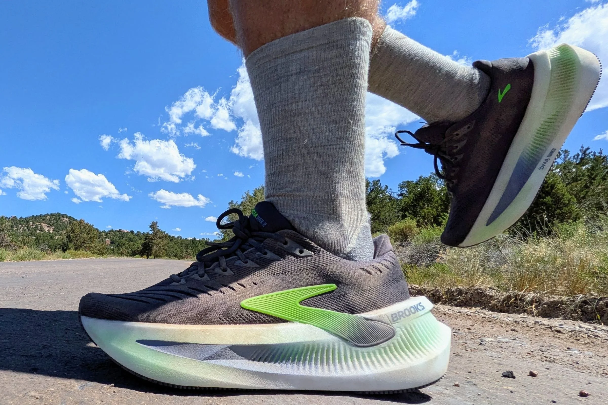   The Brooks Glycerin Max 2's rocker midsole helps propel the stride forward.  