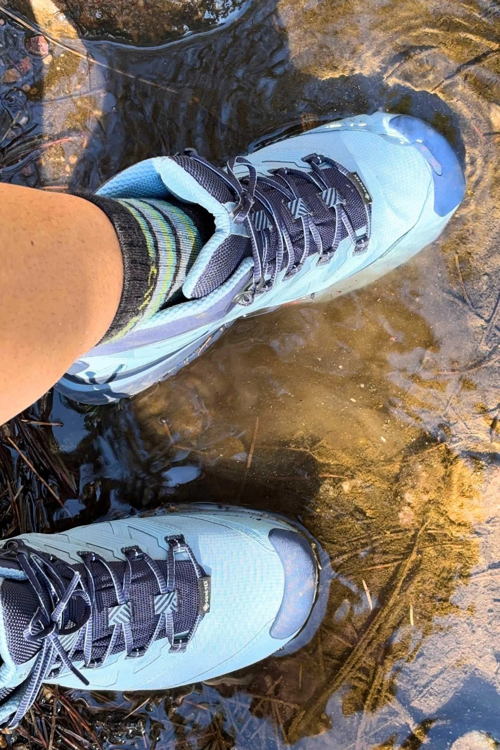   The La Sportiva Ultra Raptor 3 Mid GTX keeps feet protected during wet crossings, with waterproofing and grippy traction for slippery terrain.  