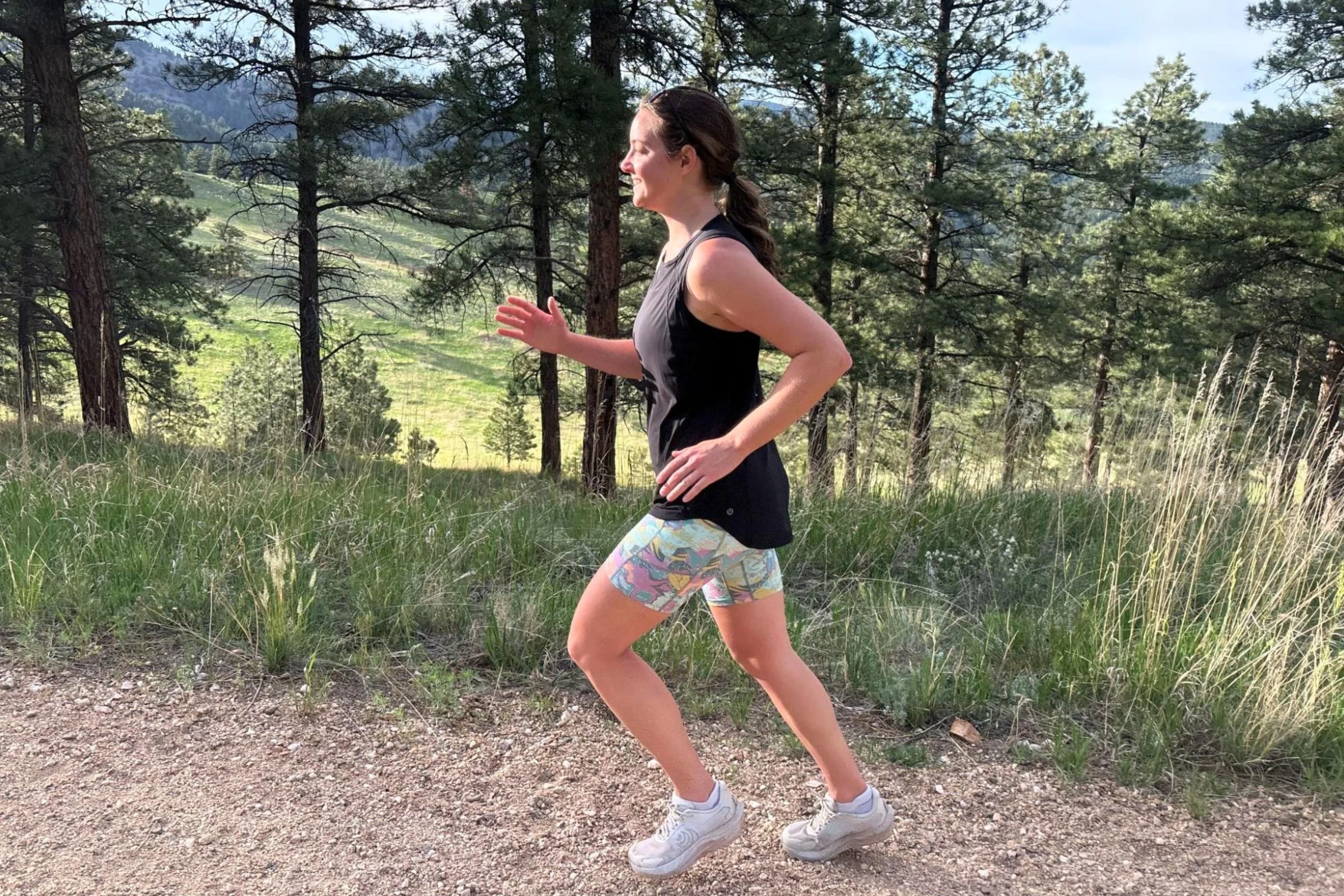   The Patagonia Maipo shorts move easily with a runner climbing a wooded trail, thanks to their stretchy nylon-spandex fabric and leg openings that stay in place without digging in.  