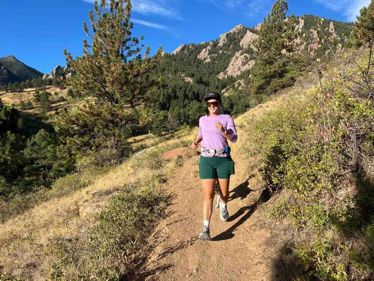   The author trail running while wearing the Gnara shorts.  Photo by Sarah Wallock. 