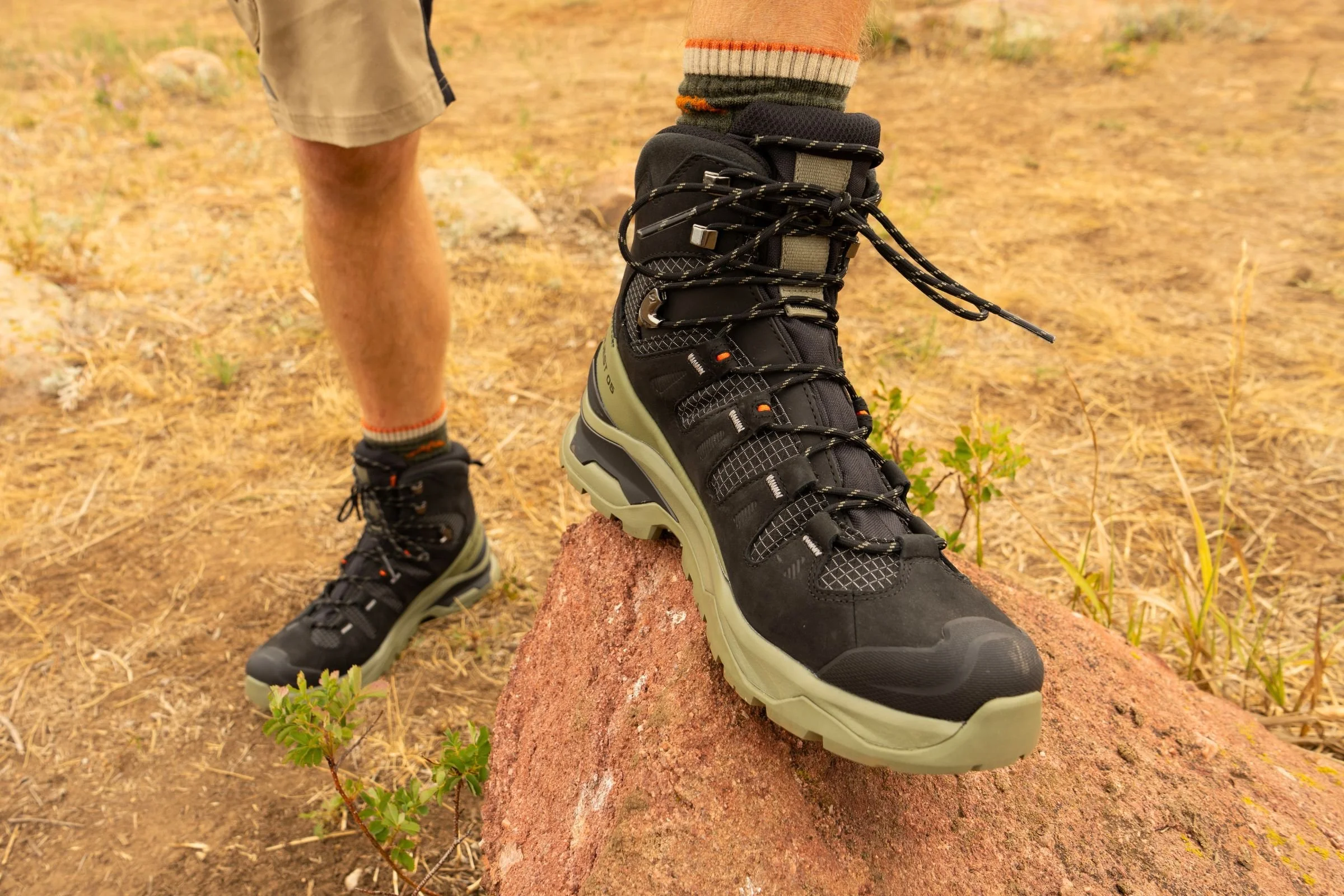   The Salomon Quest 5 GTX hiking boots felt stable without being overly stiff while navigating uneven terrain during testing.  