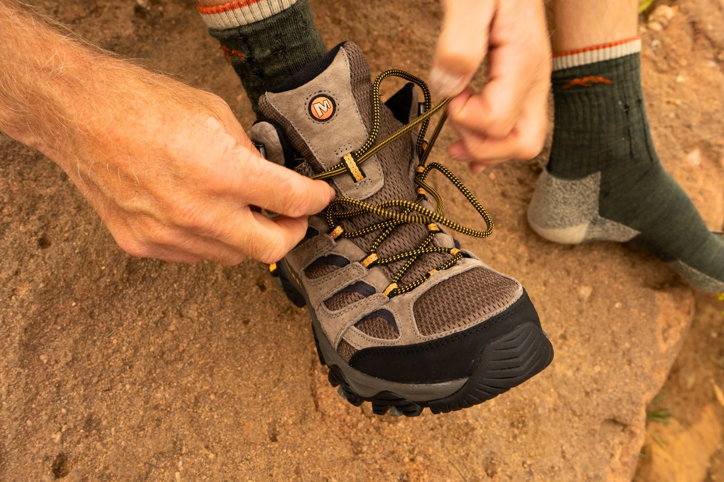   The Merrell Moab 3 Mid Waterproof hiking boots have a traditional lace-up design that makes it easy to adjust the fit for hiking.  
