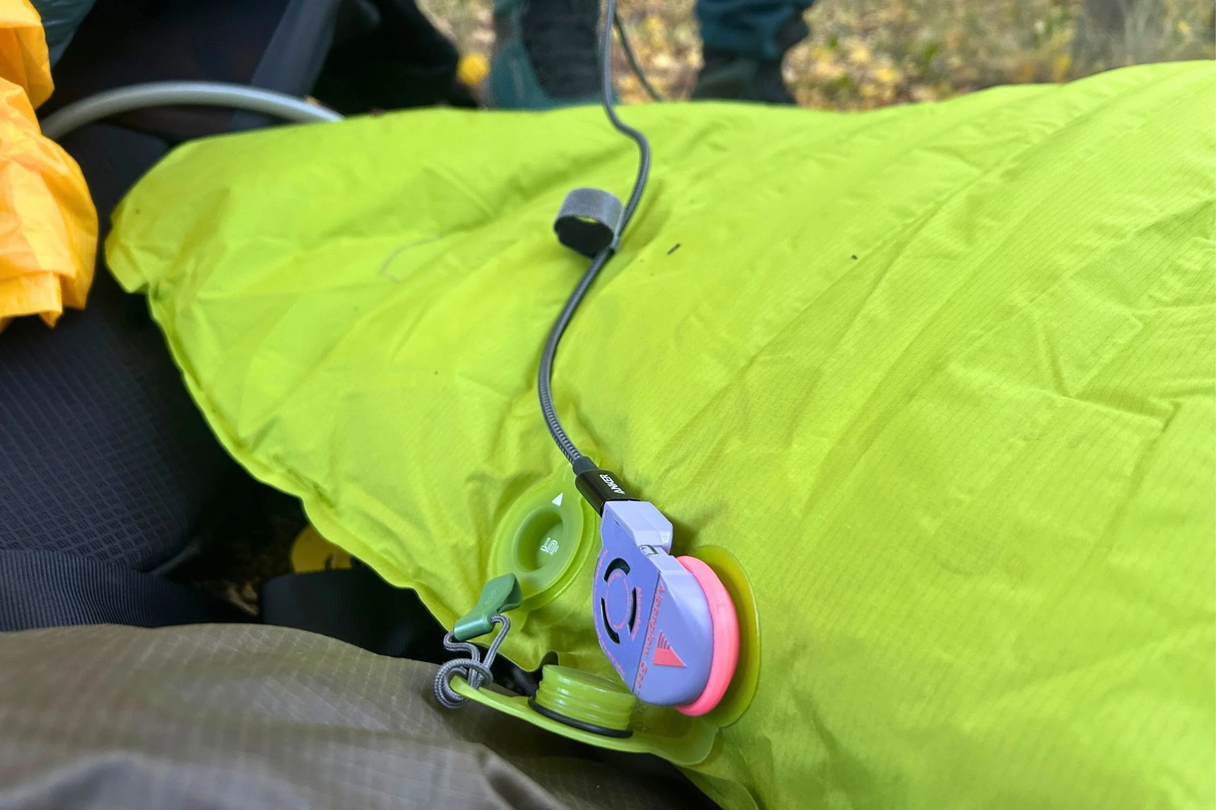   The Alpenblow Classic plugs into a USB-C power source and attaches directly to a sleeping pad, quietly handling inflation while you take care of other camp chores.  