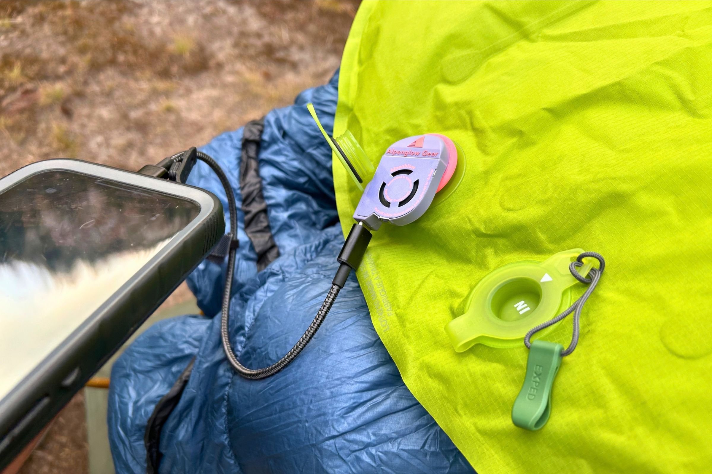   The bright pink-and-purple Alpenblow Classic is easy to spot among camp gear, a useful advantage for a tiny inflator that weighs just 0.3 ounces.  