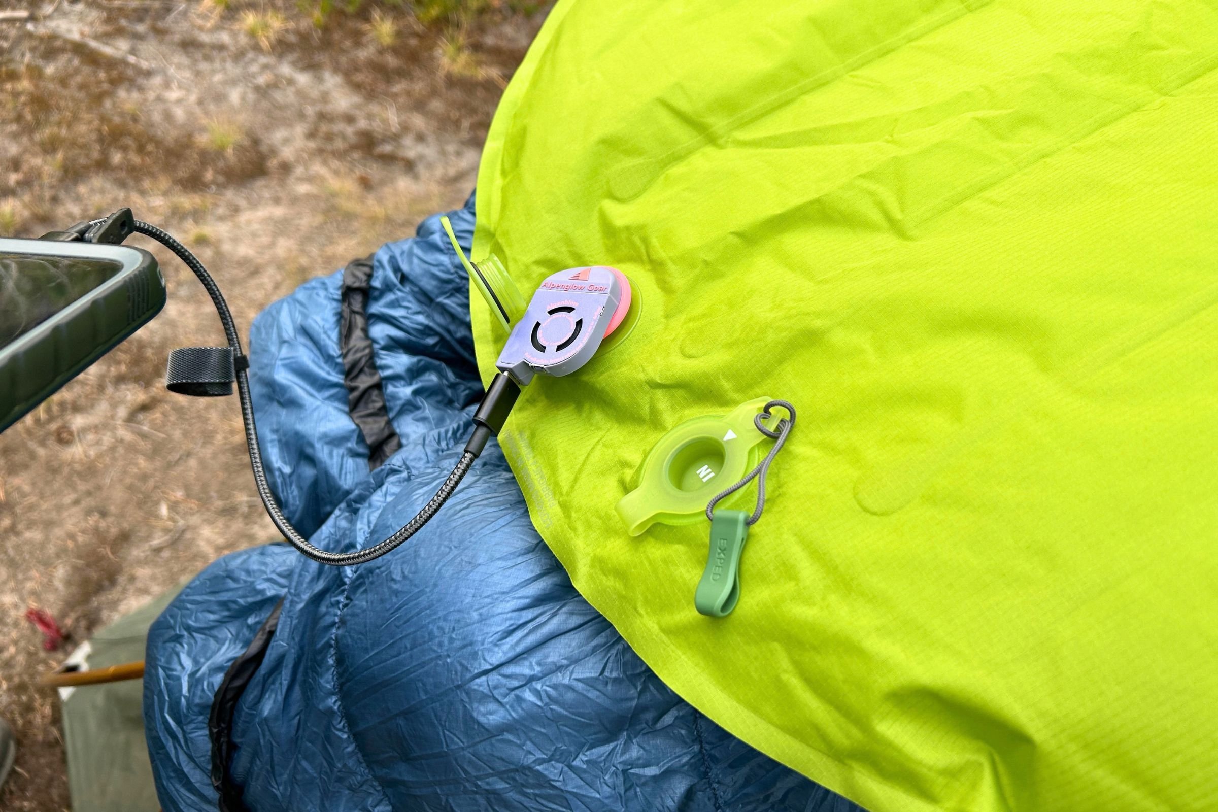   The Alpenblow Classic connects to a sleeping pad with one of its included valve adapters and can be left running unattended while the pad inflates.  