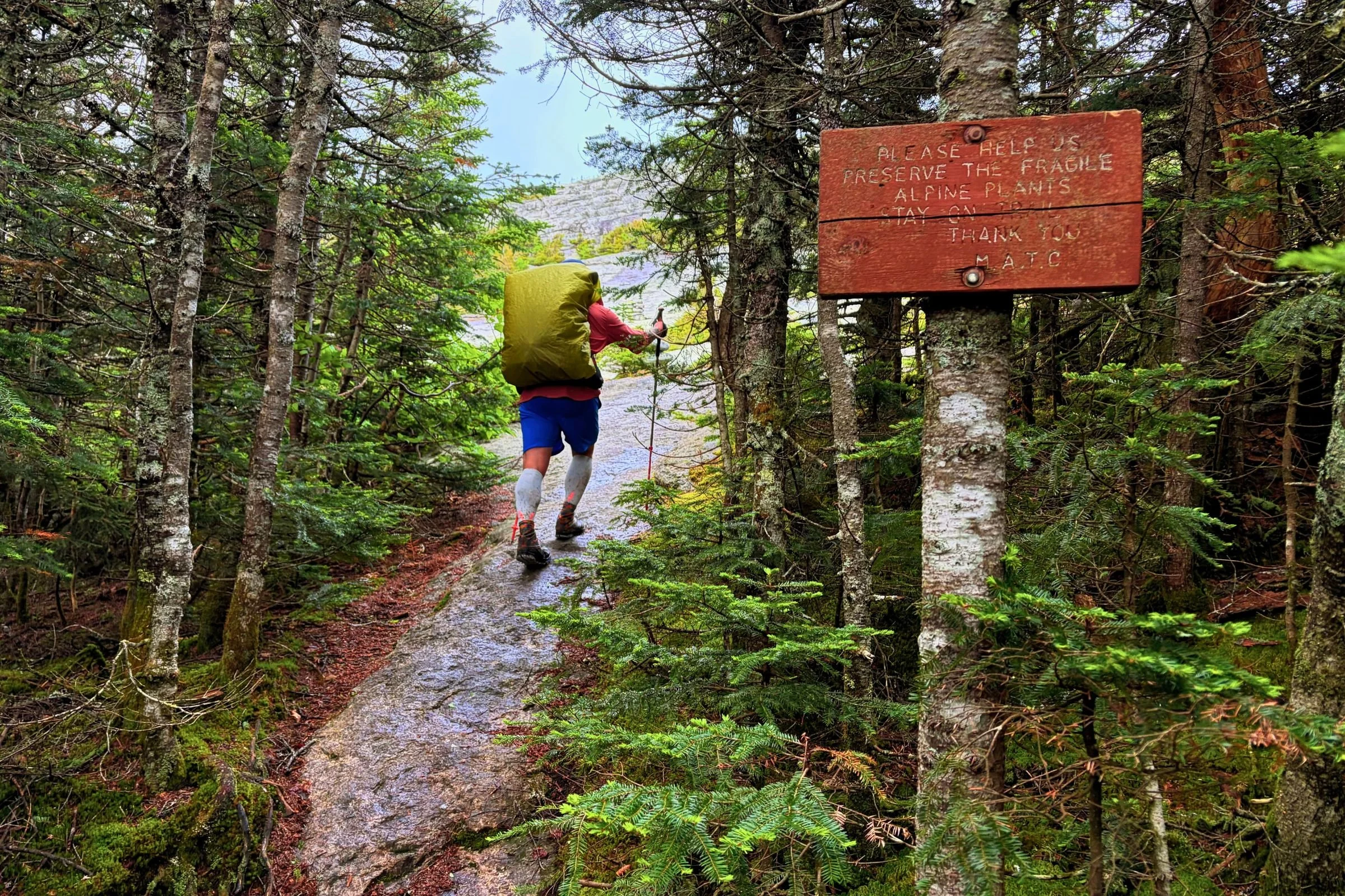   Comfort on rock slabs will be a boon for the climb up to East Baldpate.   Photo by Aubri Drake.  