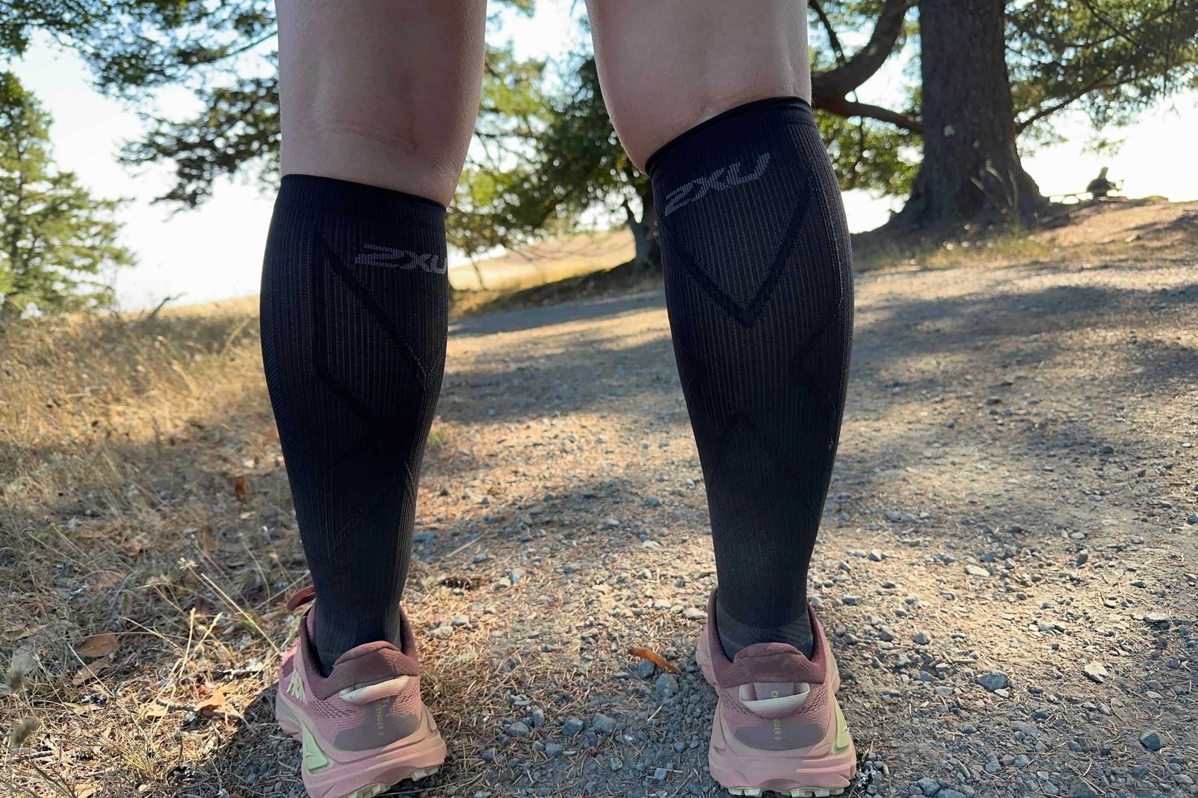   The 2XU Vectr Cushion Full Length Compression Socks feature a distinctive herringbone pattern along the calves and shins, providing targeted support while allowing airflow during warmer runs.  