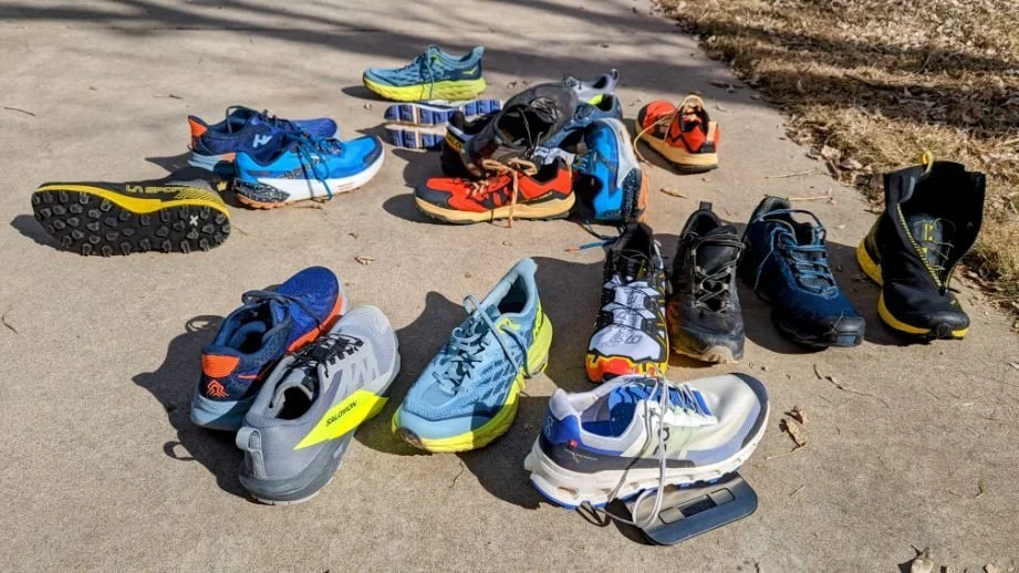 Just a fraction of the trail running shoes we tested for hiking.