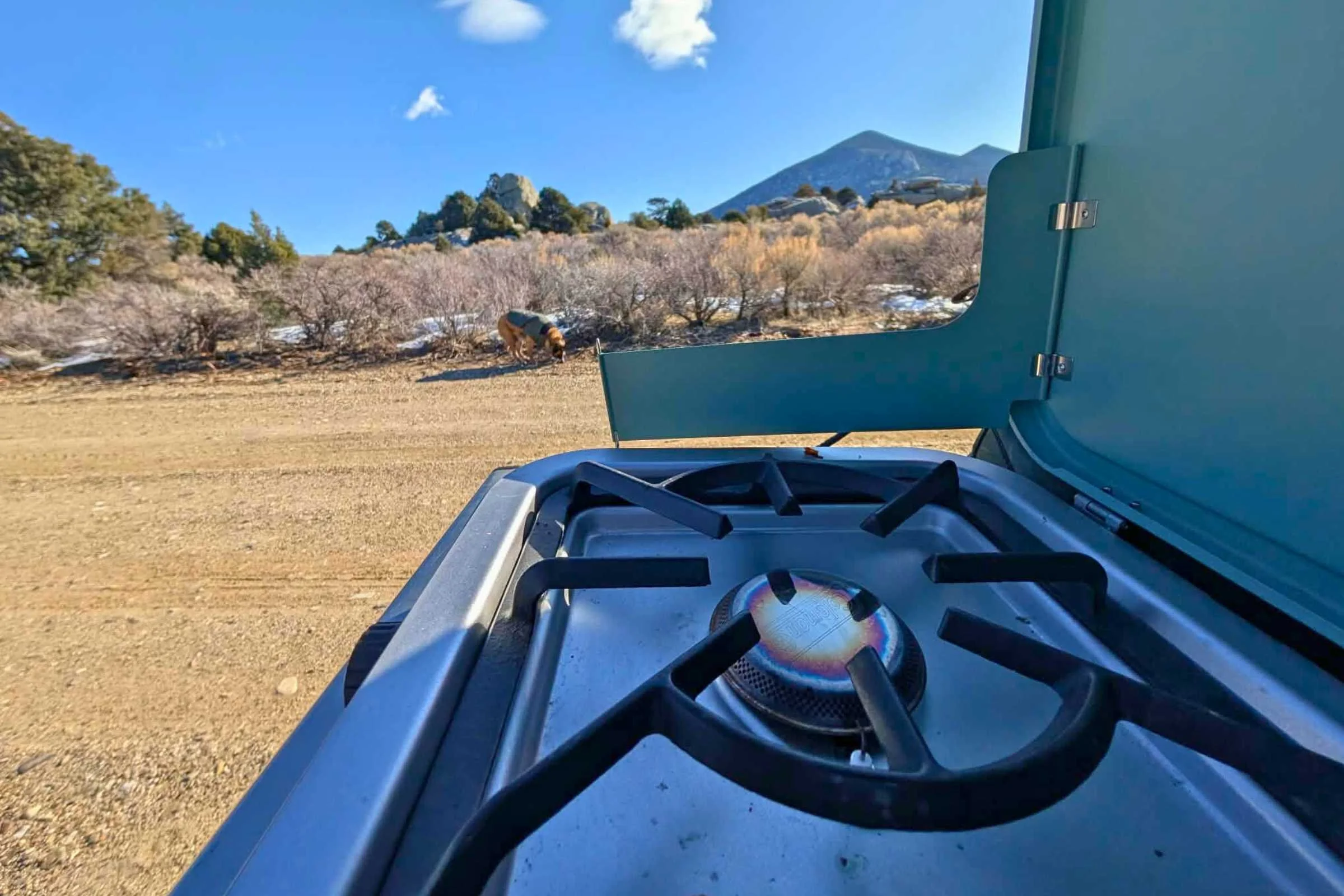 Close up of the side wind guard on the Coleman Cascade 3-in-1