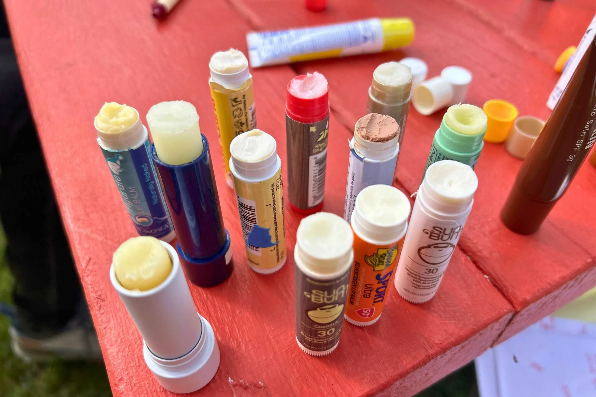 Open lip balms we are testing to see how easily they melt
