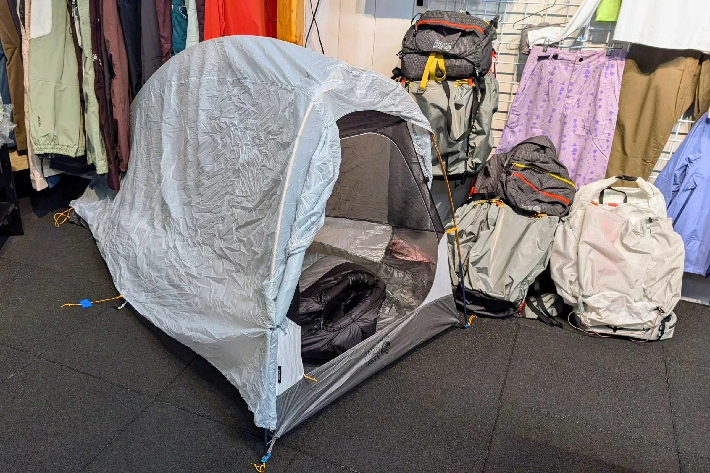 Mountain Hardwear Nimbus ultralight backpacking tent on display at Outdoor Market Alliance Winter 2026