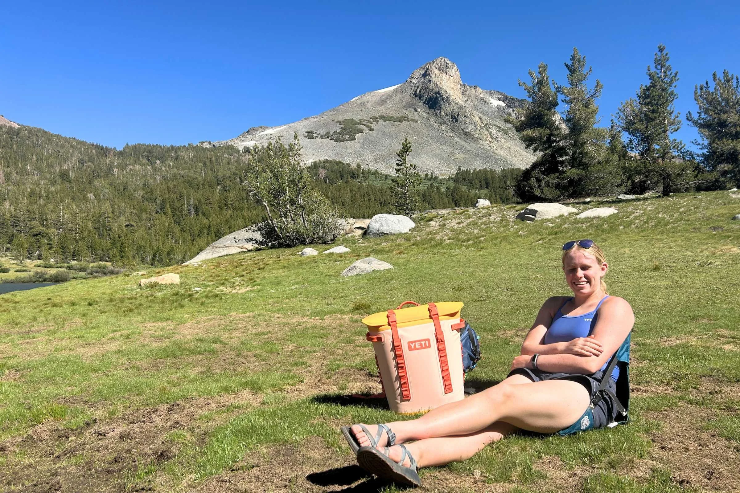 We hiked the YETI backpack soft cooler down a steep trail into a meadow for an afternoon of hiking, kayaking, and chilling.