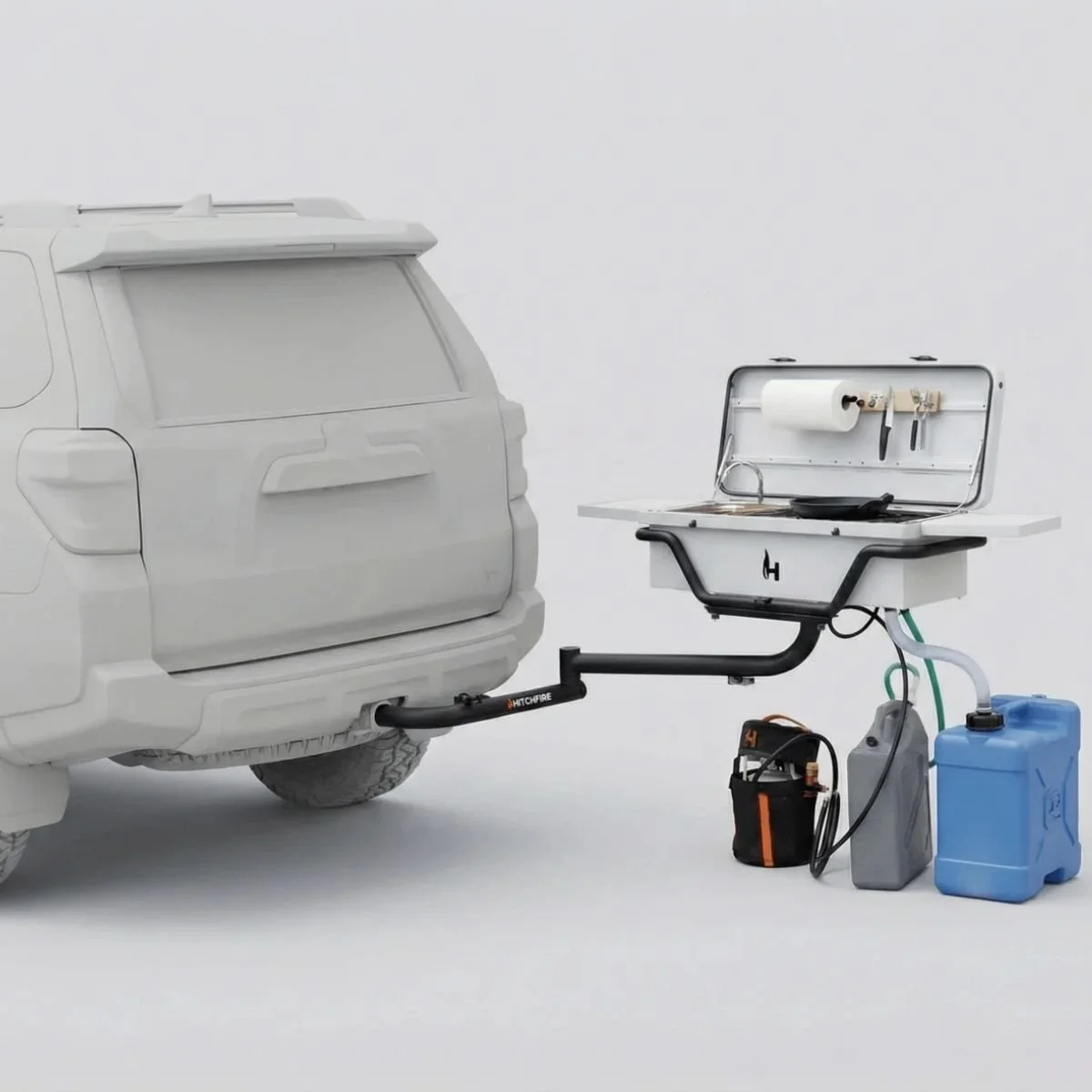 The HitchFire Hitch Kitchen in white.