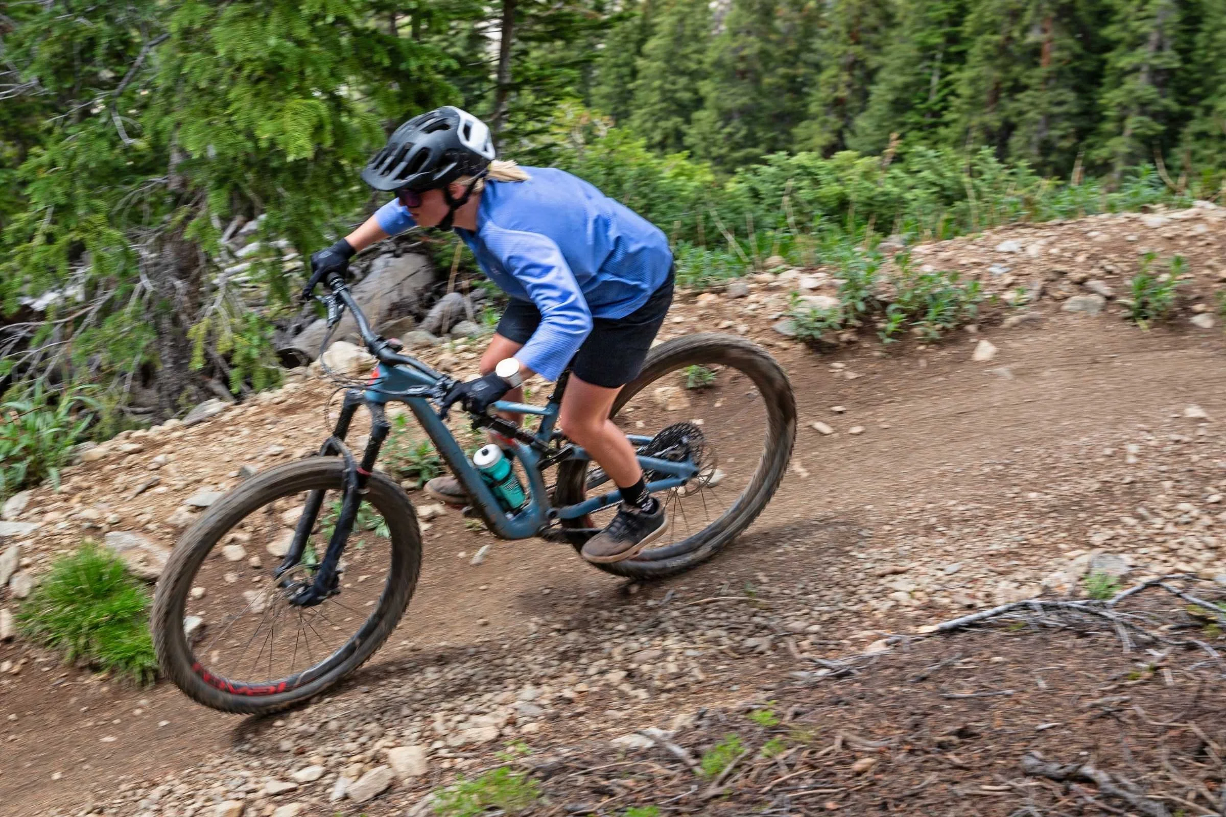 The author testing the POC Cularis on trails in Colorado. Photo by Tom Callaghan.